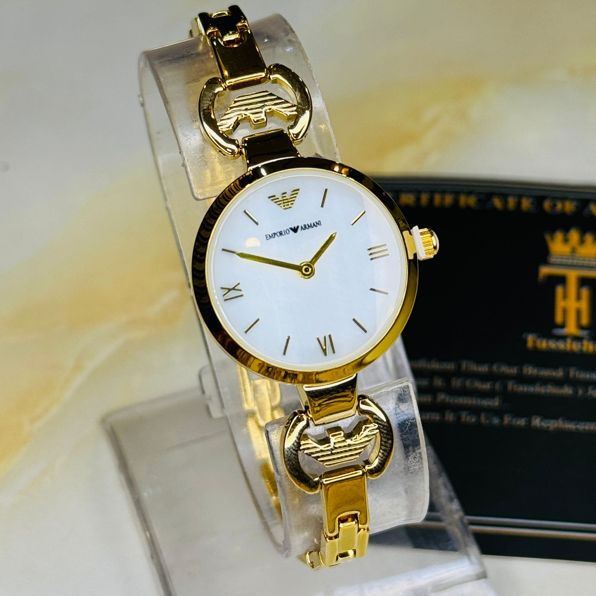 Emporio Gold White Watch for her