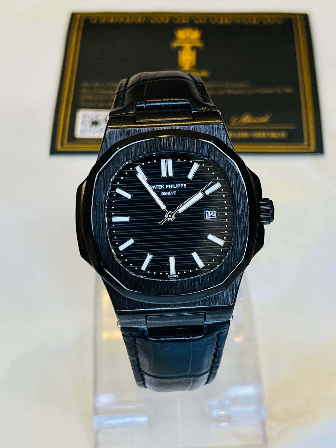 Leather Strap All Black Nautilus Dial Watch