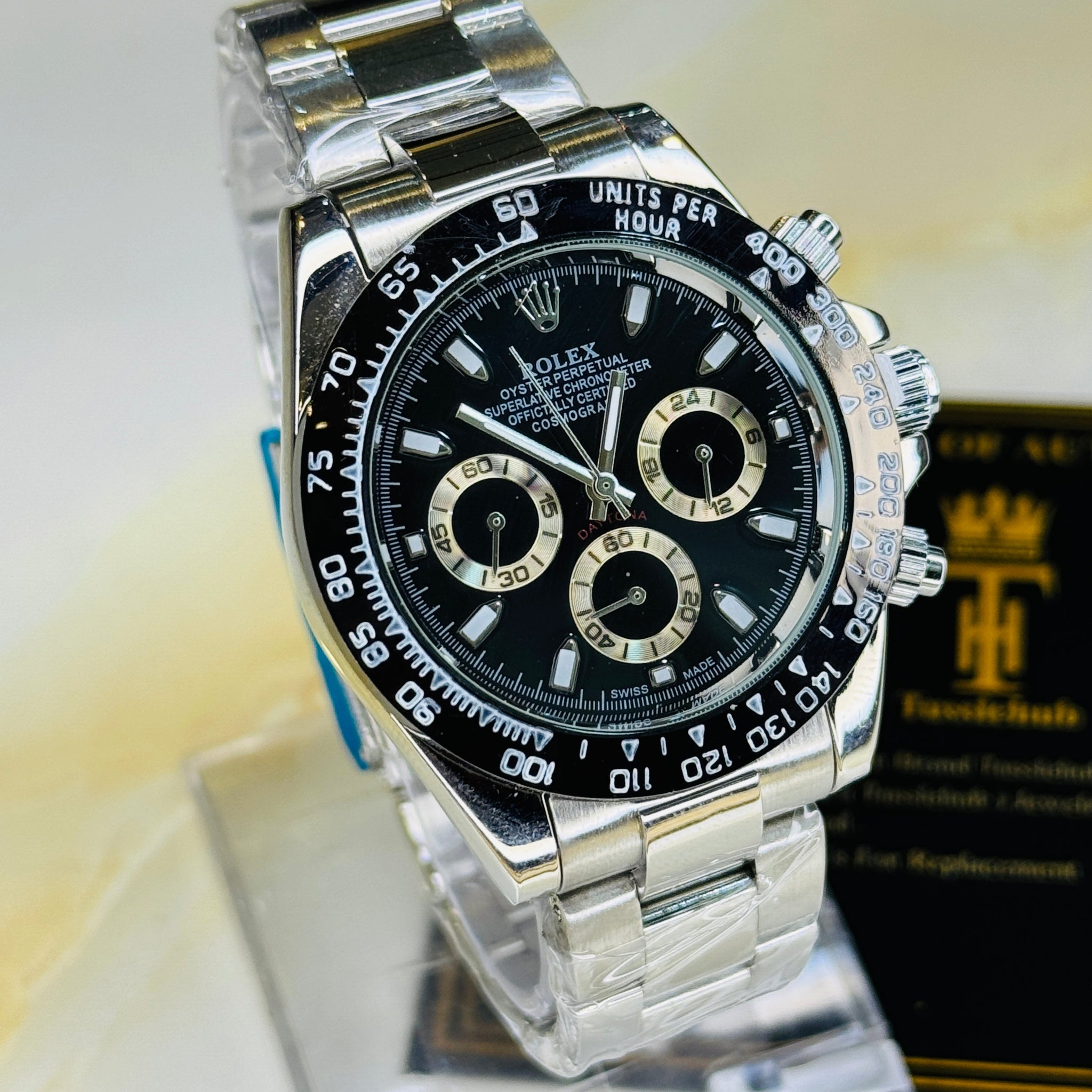Silver Black Daytona Chronograph Chain Strap Master Clone Watch