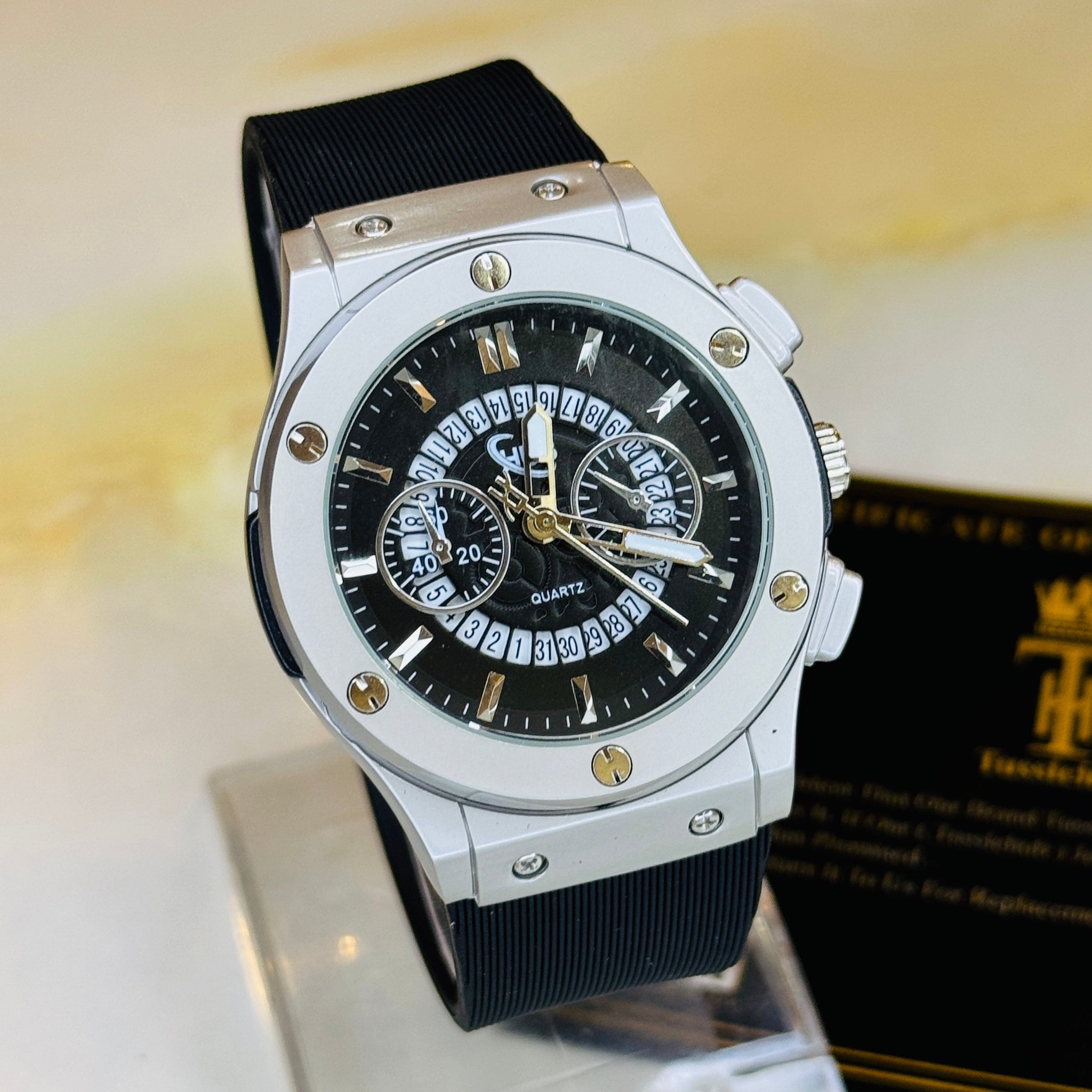 Black Silver Black Hologram Hublot Silicone Strap Watch