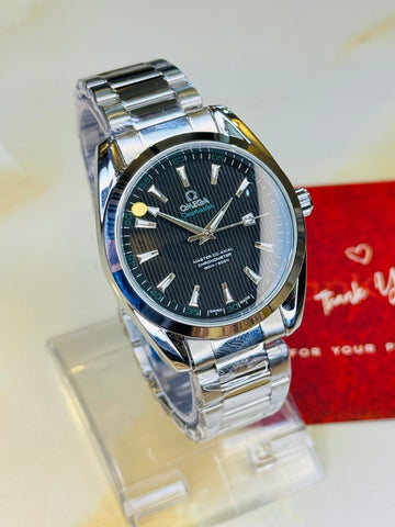 Silver Black Chain Strapped Omega Sea Master Watch