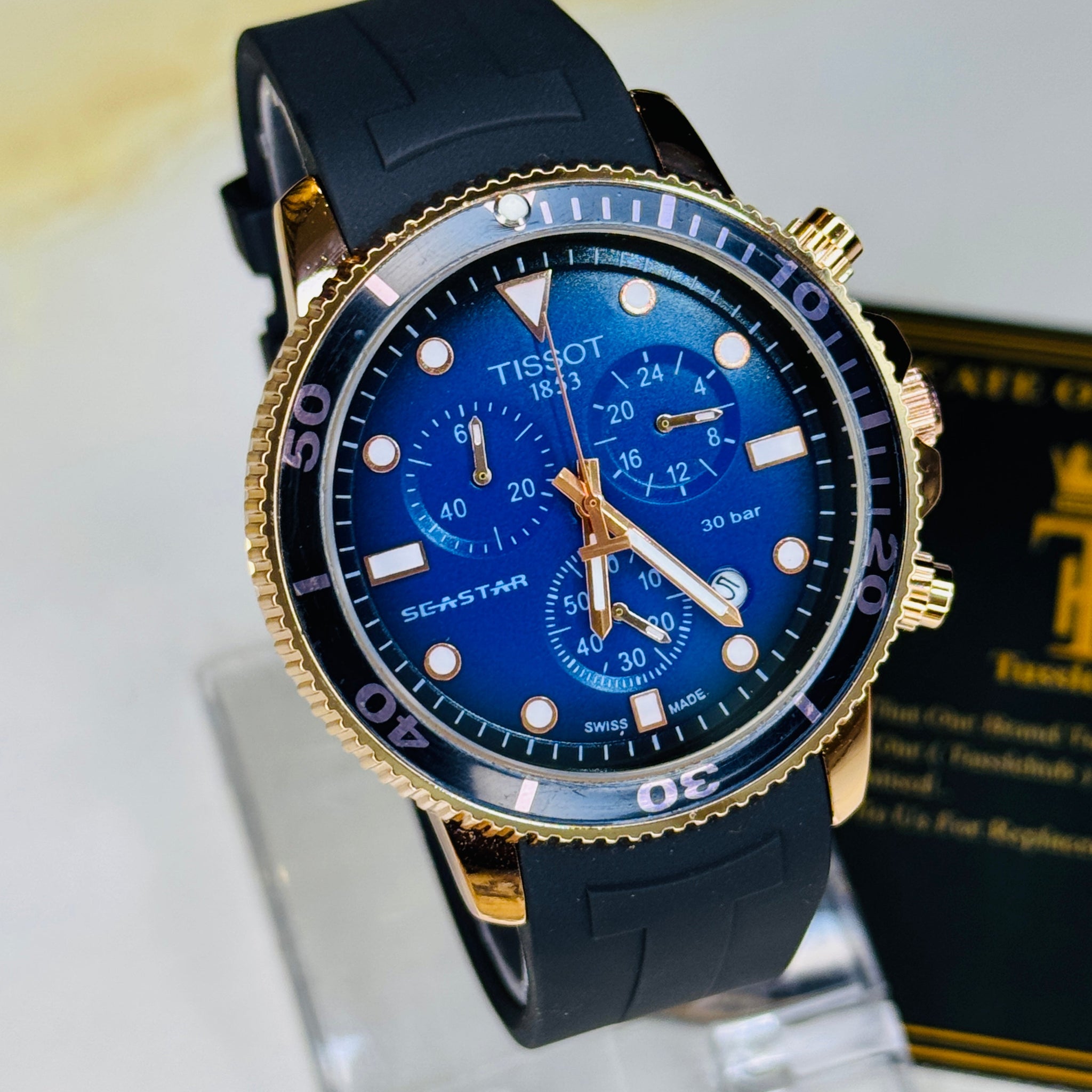 Black Rose Gold Sapphire Tissot Sea Star Chronograph Watch