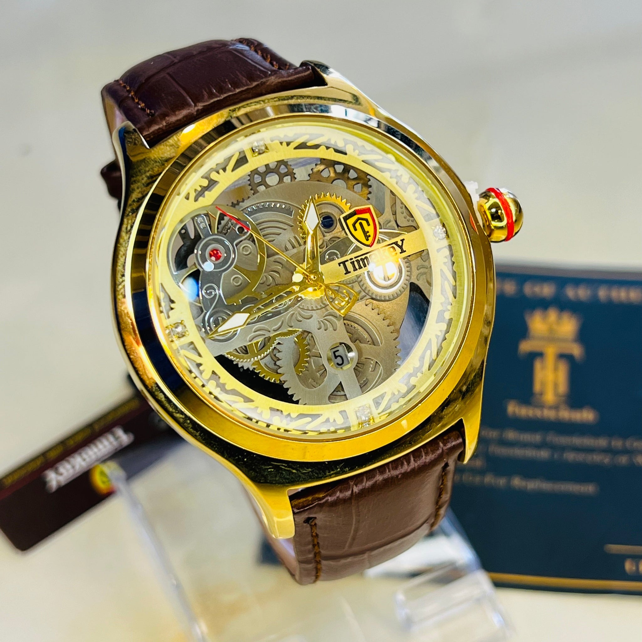 Timekey Brown Strap Ballon Skeleton Dial Watch
