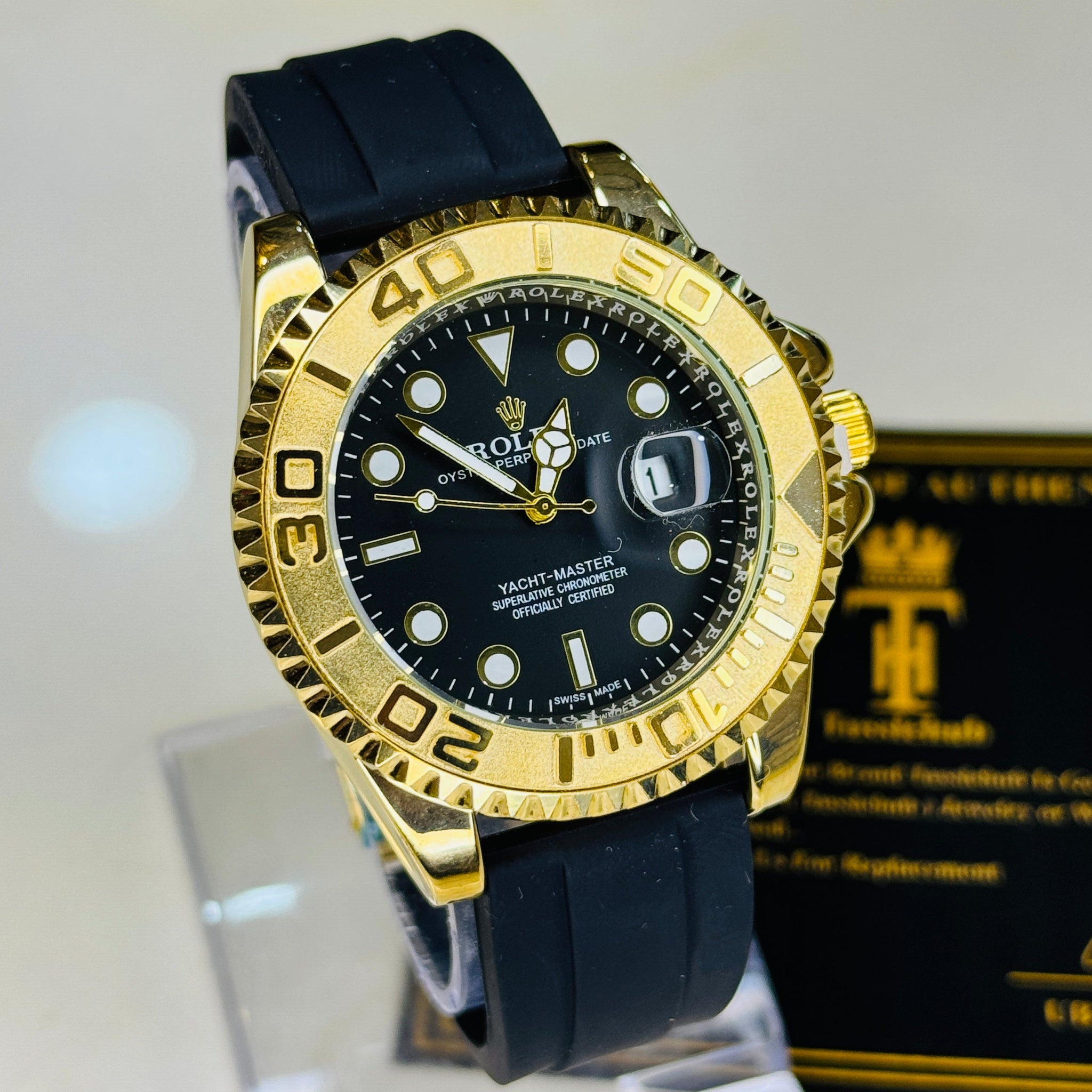 Gold Bezel Black Yatchmaster Watch