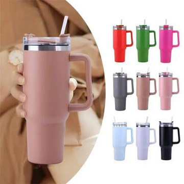 Insulated Tumbler With Handle Straw 40oz Stainless Steel Vacuum Cup Thermal Mug