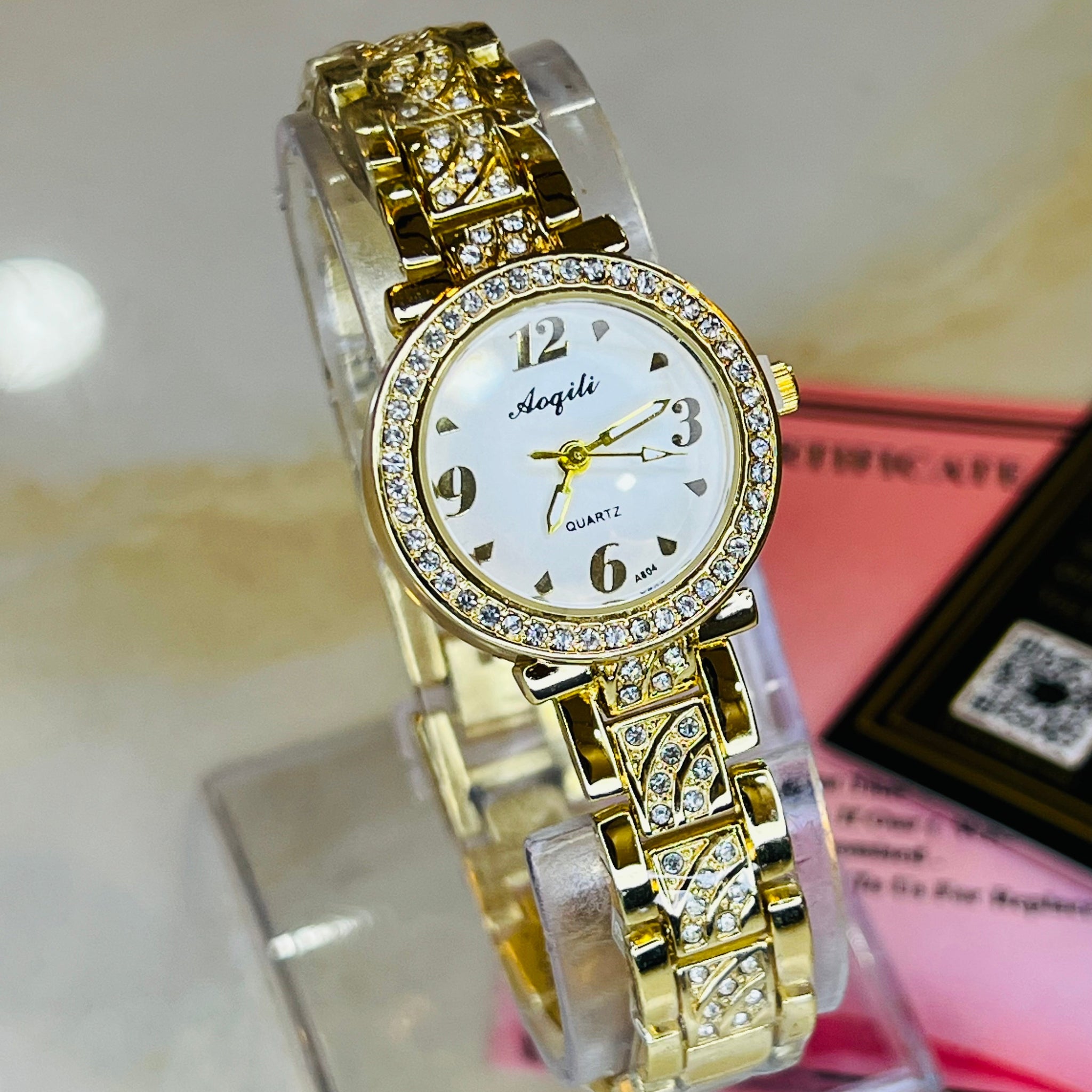 Gold White Aoqili Zircon Watch for her