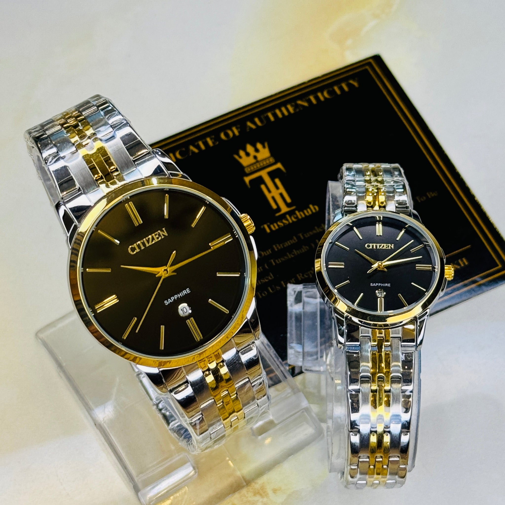 Two Tone Black Down Date Citizen Couple Watch