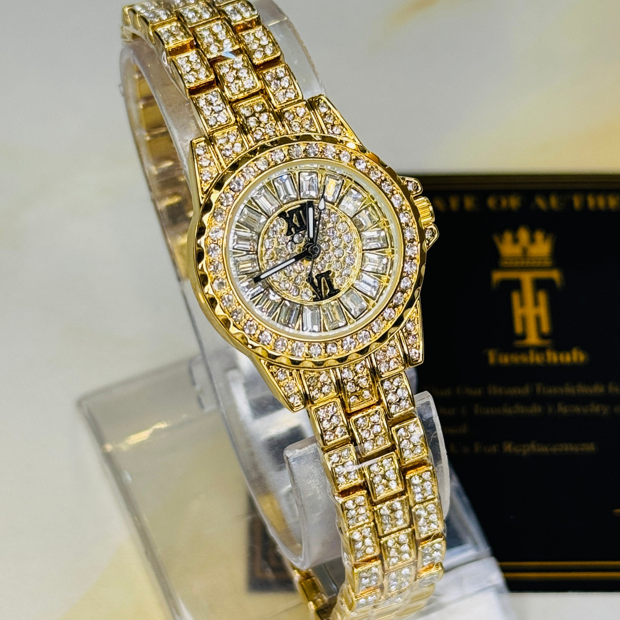 Gold Odd Iced Out Watch For Her