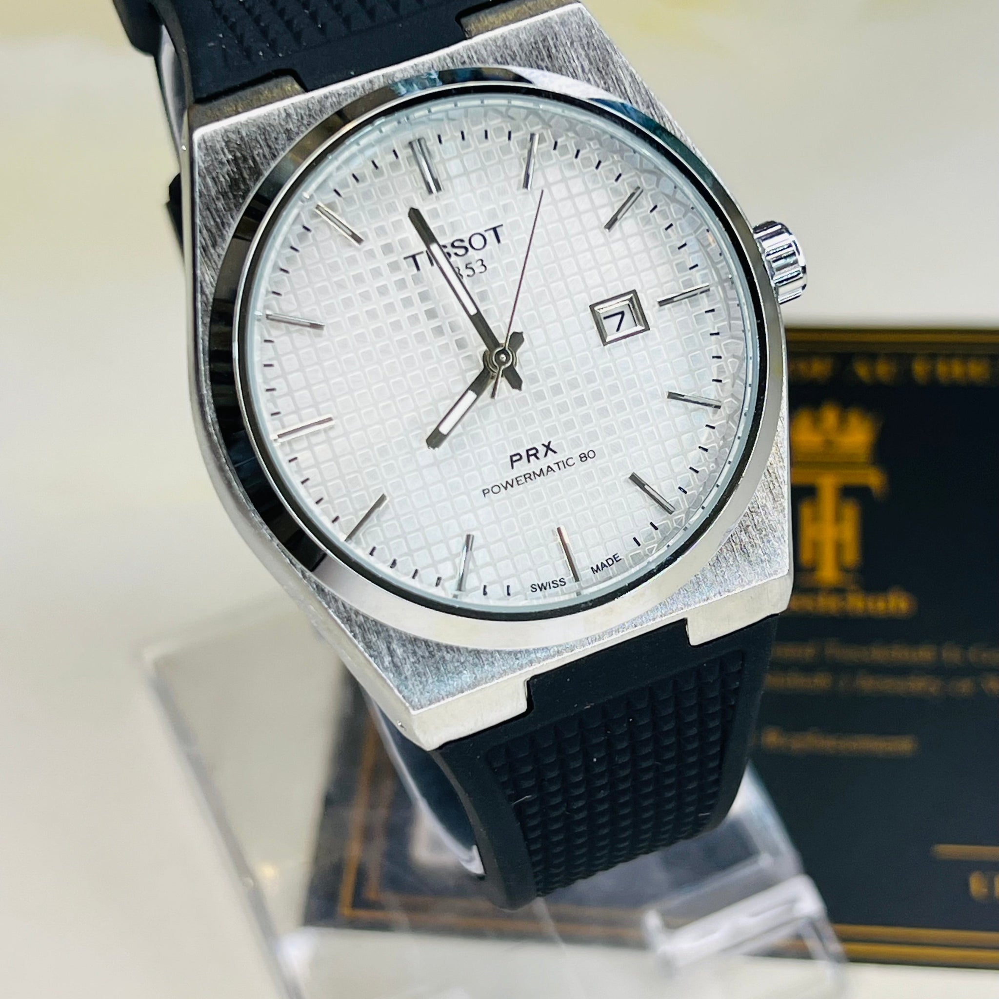 Black Silver White PRX Silicon Strap Watchh