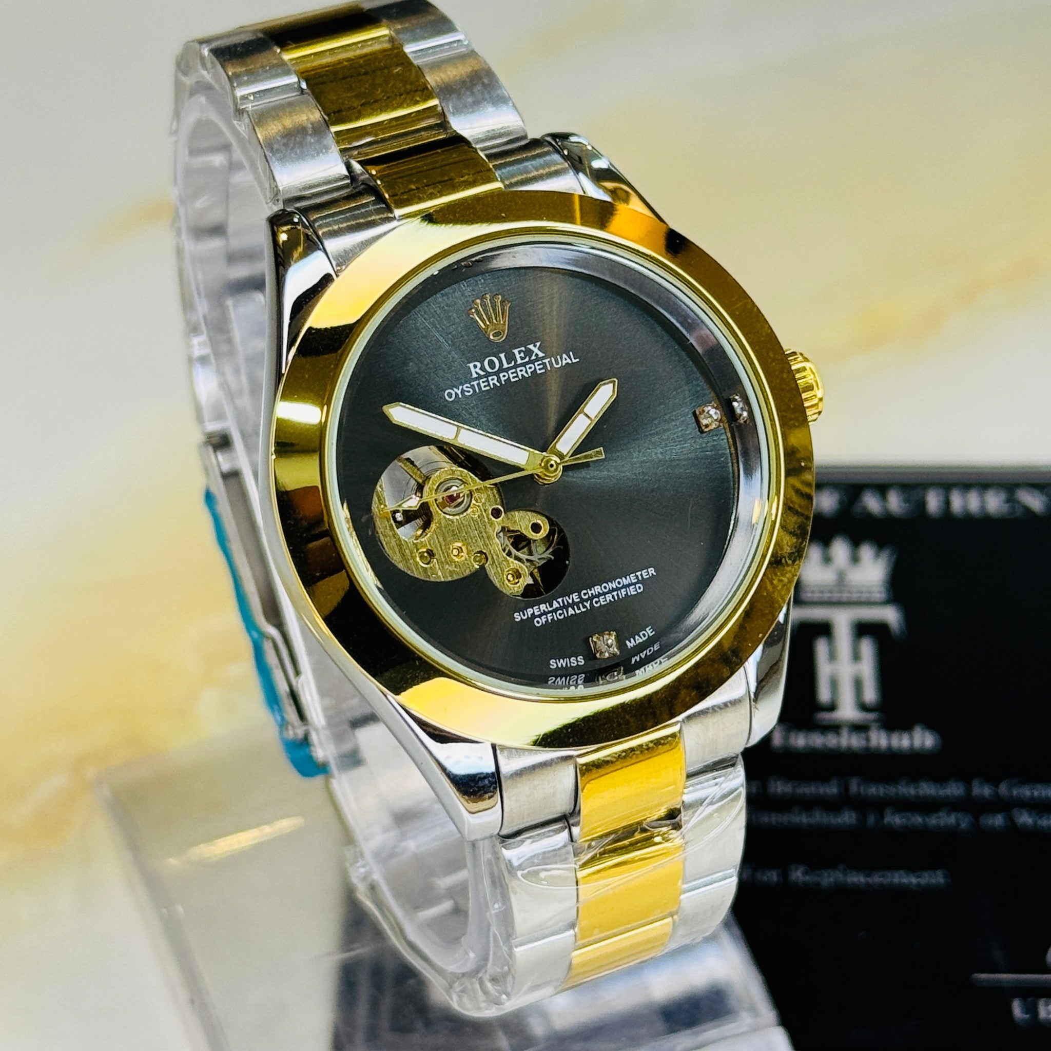 Two Tone Metallic Hawk Eye Automatic Rolex Watch