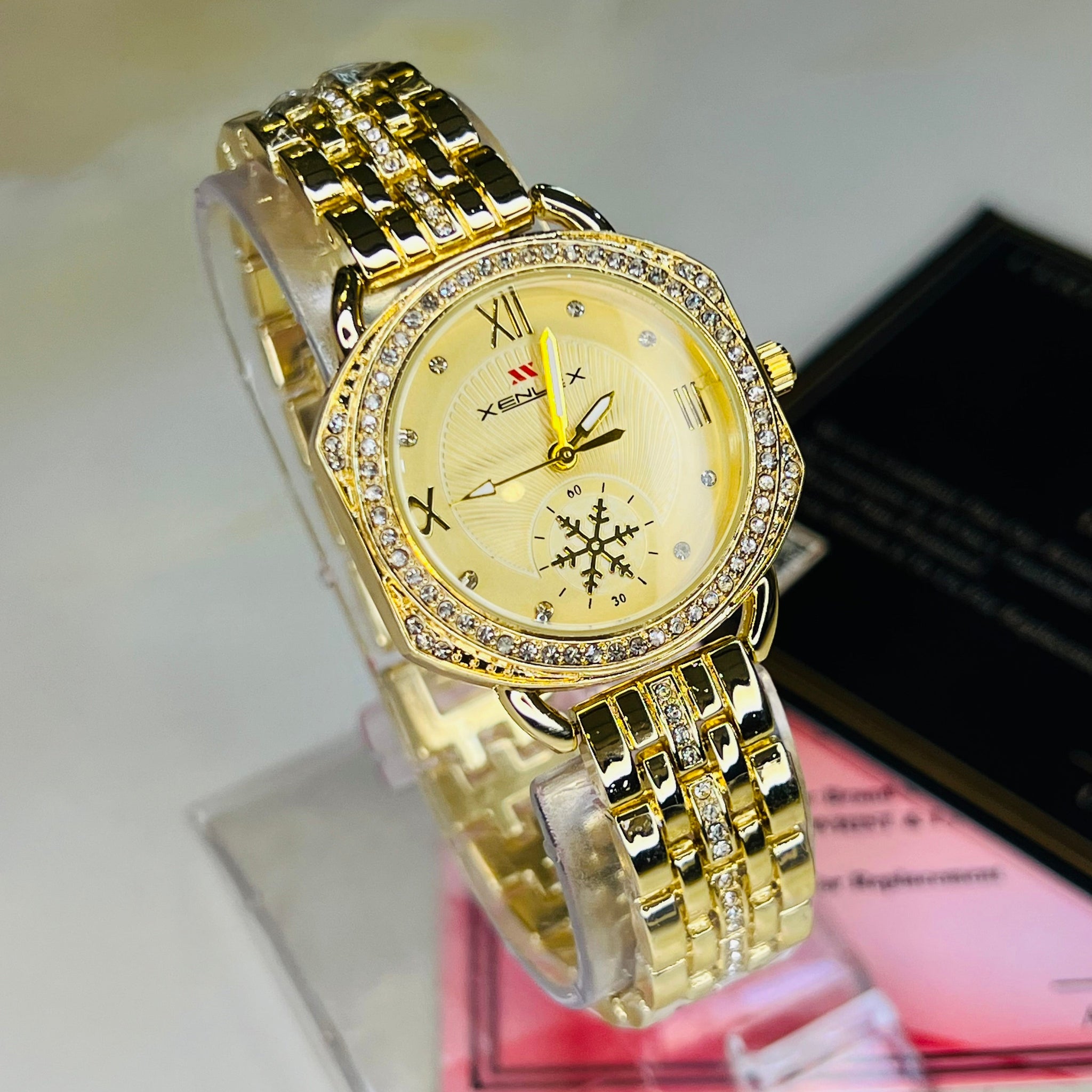 Xenlex Gold Zircon Watch For Her