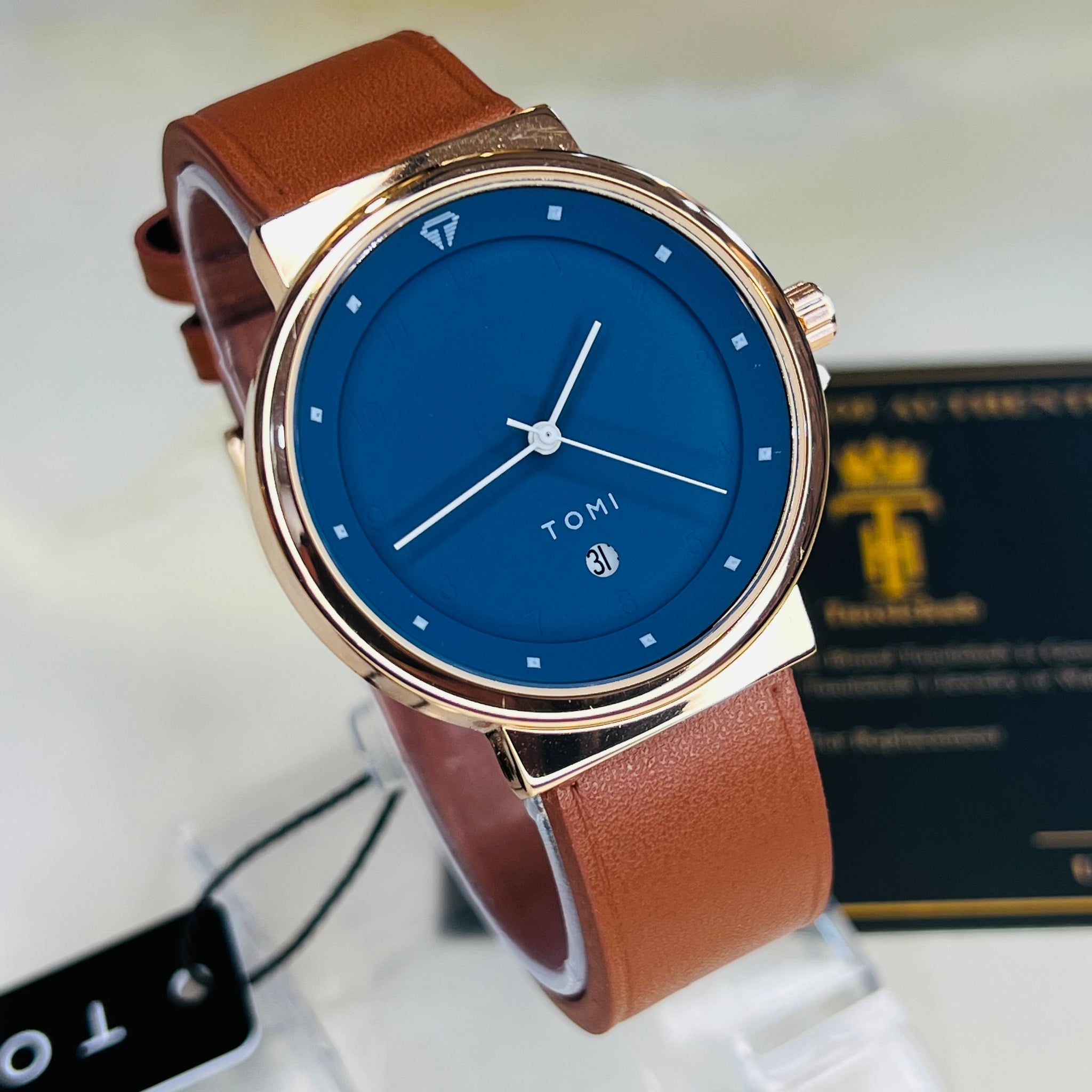 Tomi Brown Strapped Ocean Dial Elegance Watch