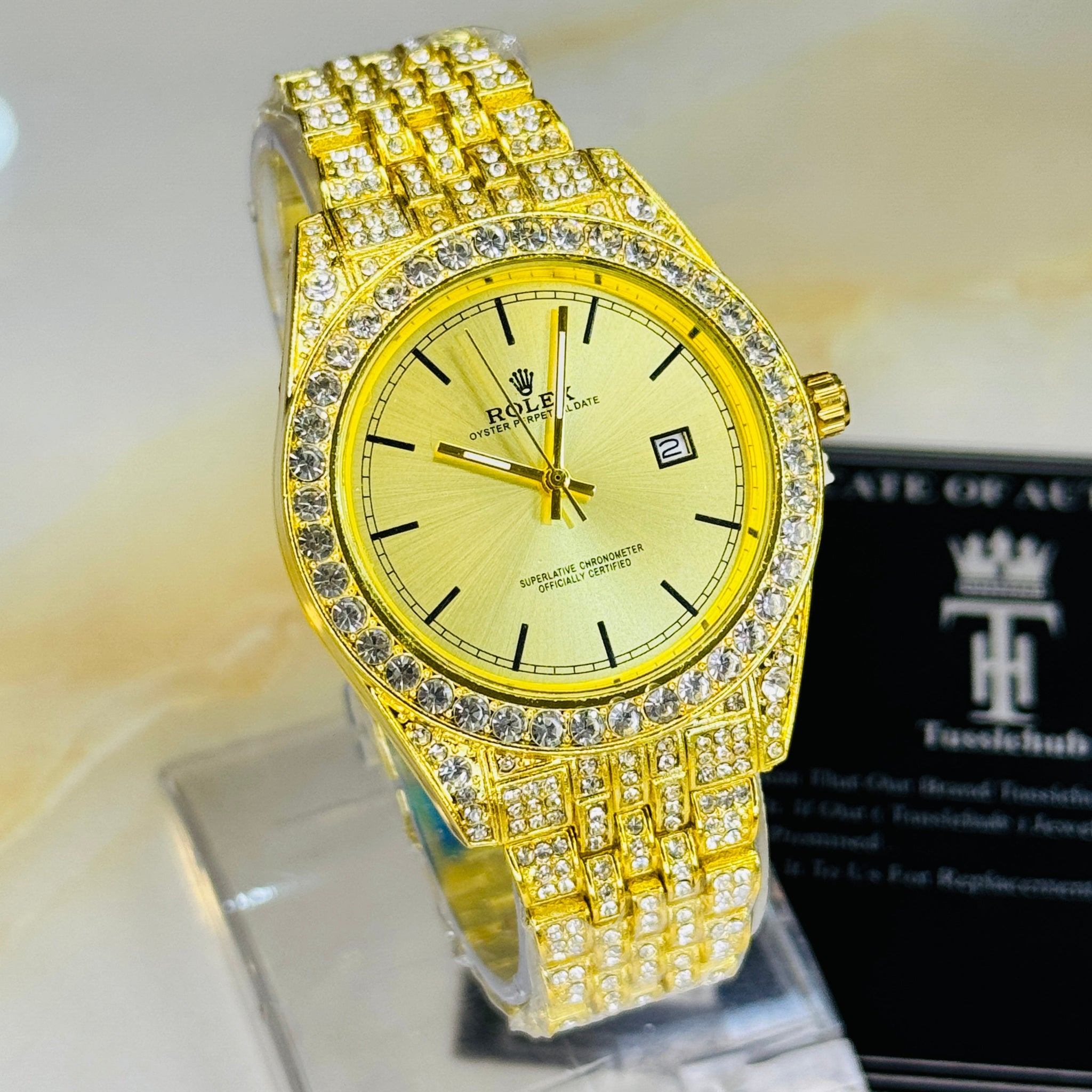 Gold Perpetual Iced Watch For Her