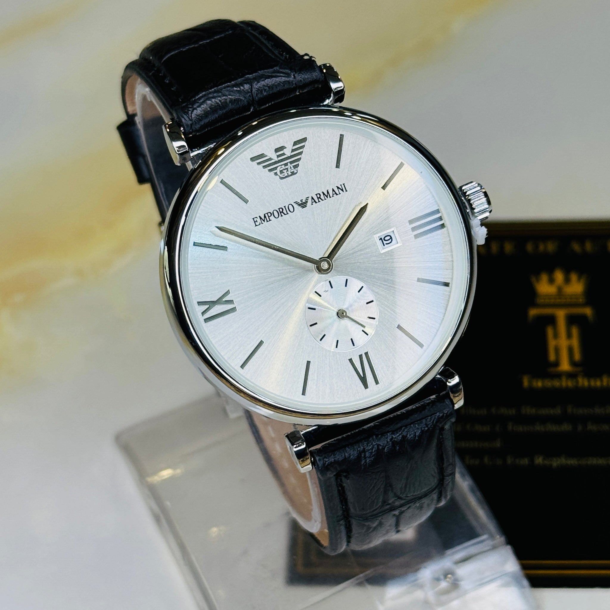 Black Silver White Emporio Down Second Watch
