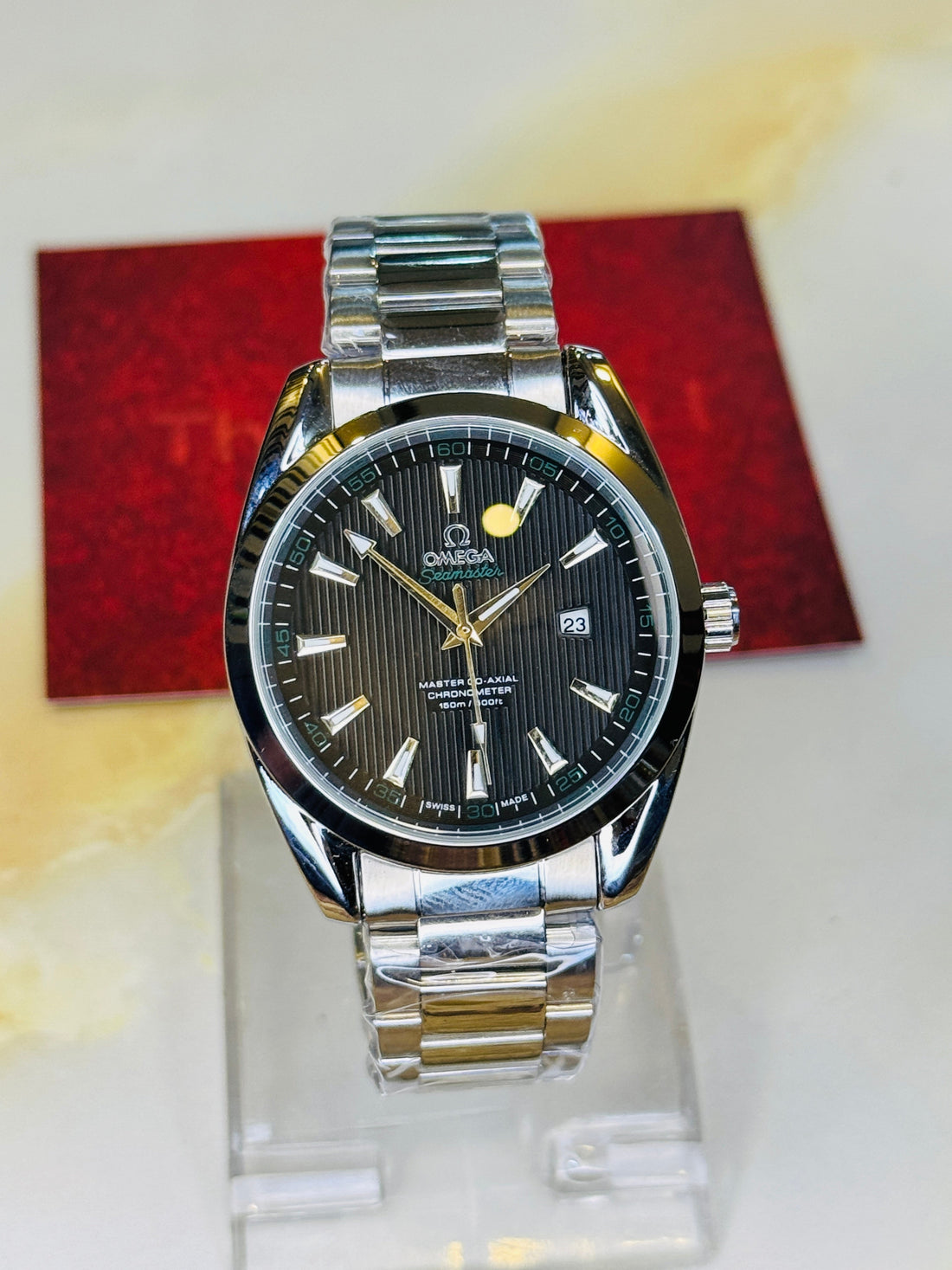 Silver Black Chain Strapped Omega Sea Master Watch