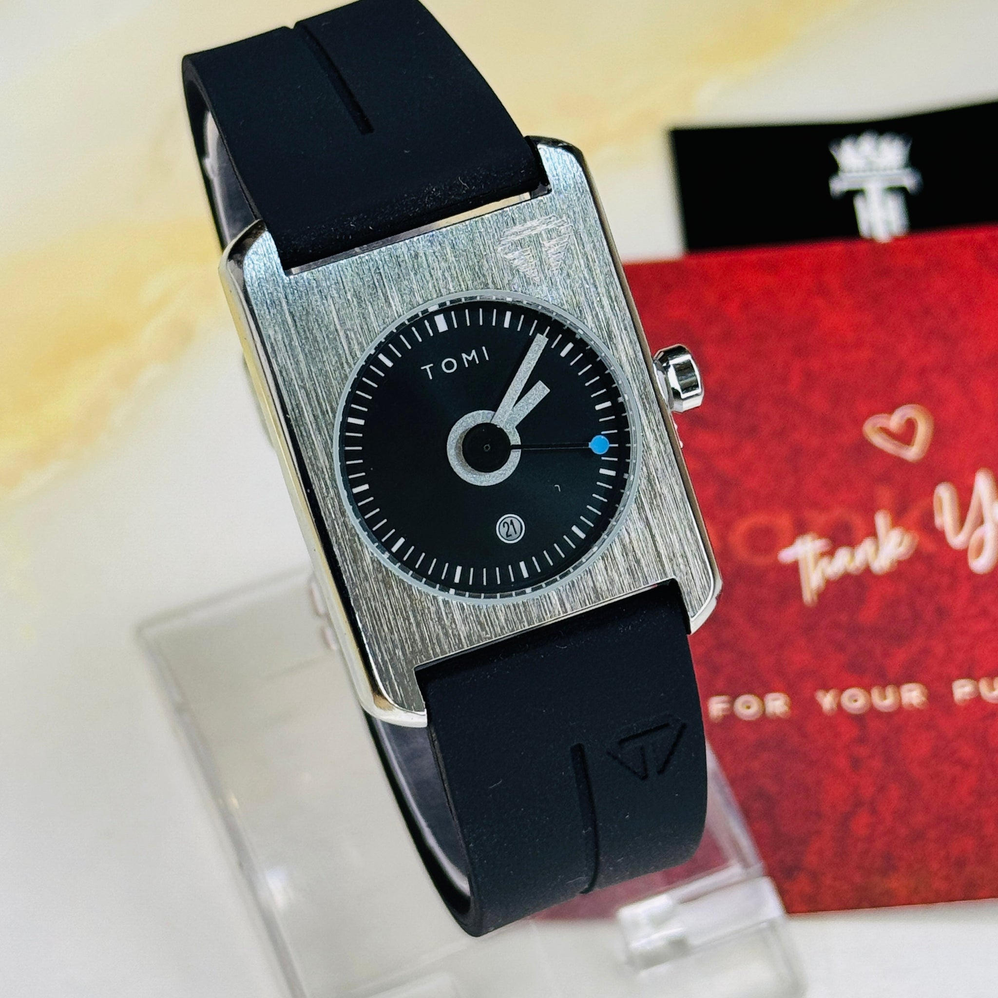 Tomi Black Silver Tank Magnetic Strap Watch