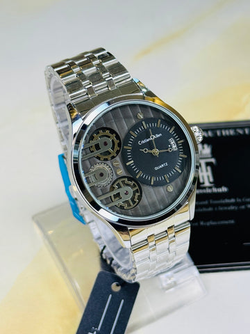Silver Cristiano Aillen Black Dial Dual Gear Watch