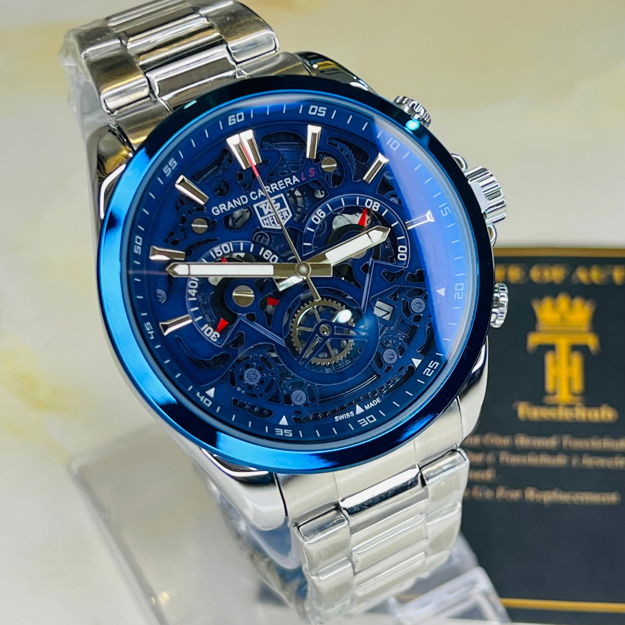 Silver Blue Grand Carrera Chain Strap Chronographs  Watch
