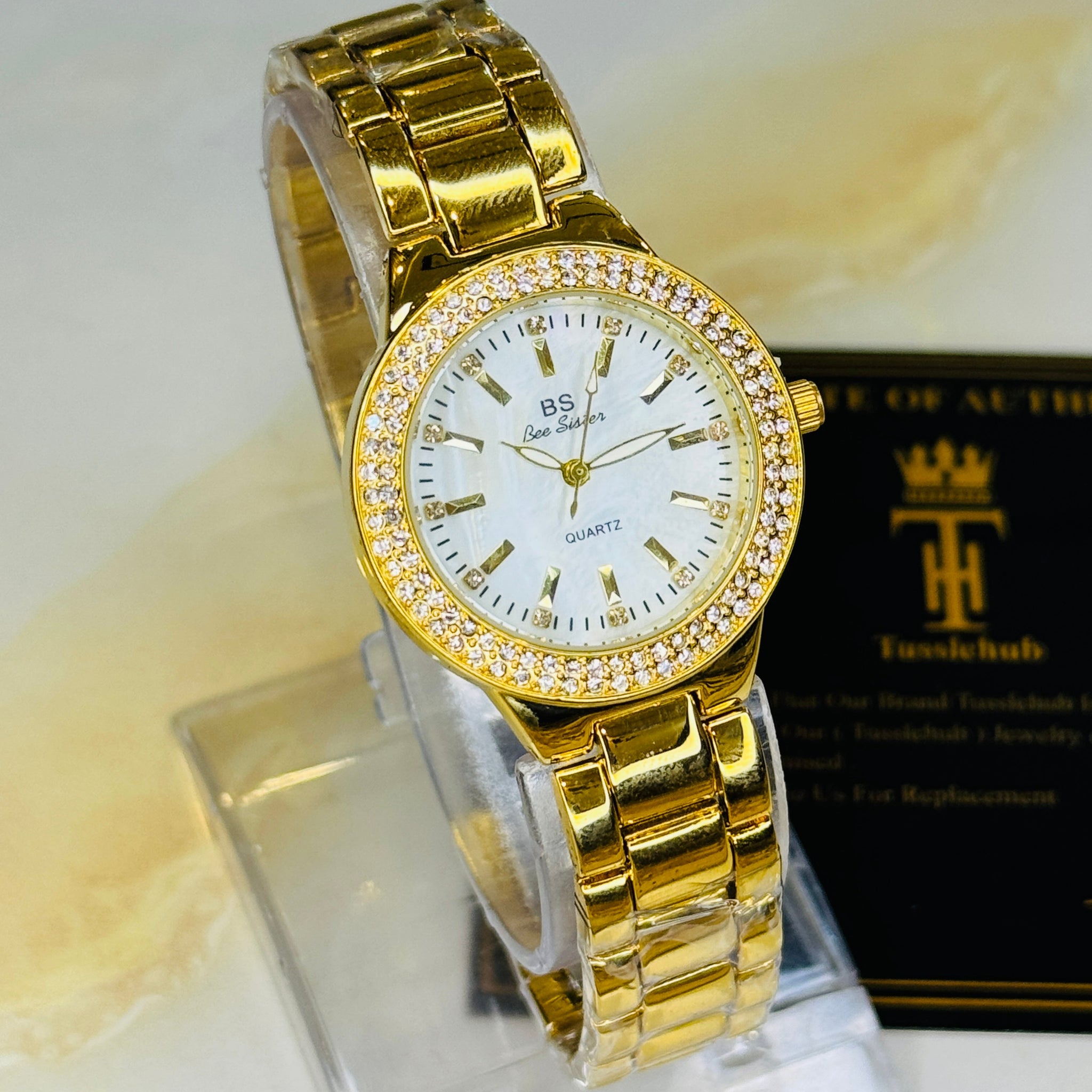 Bee Sister Gold Zircon Bezel Watch For Her