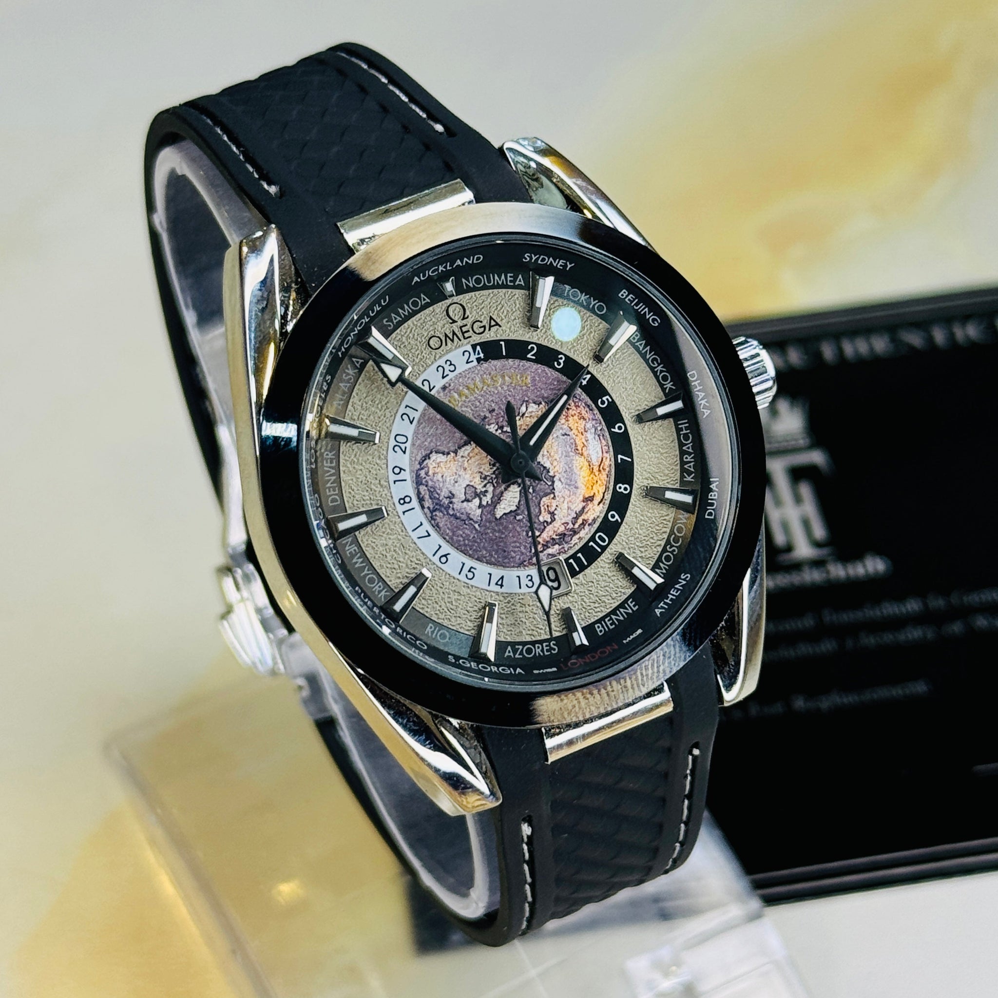 Black Silver Aqua Terra Omega Watch