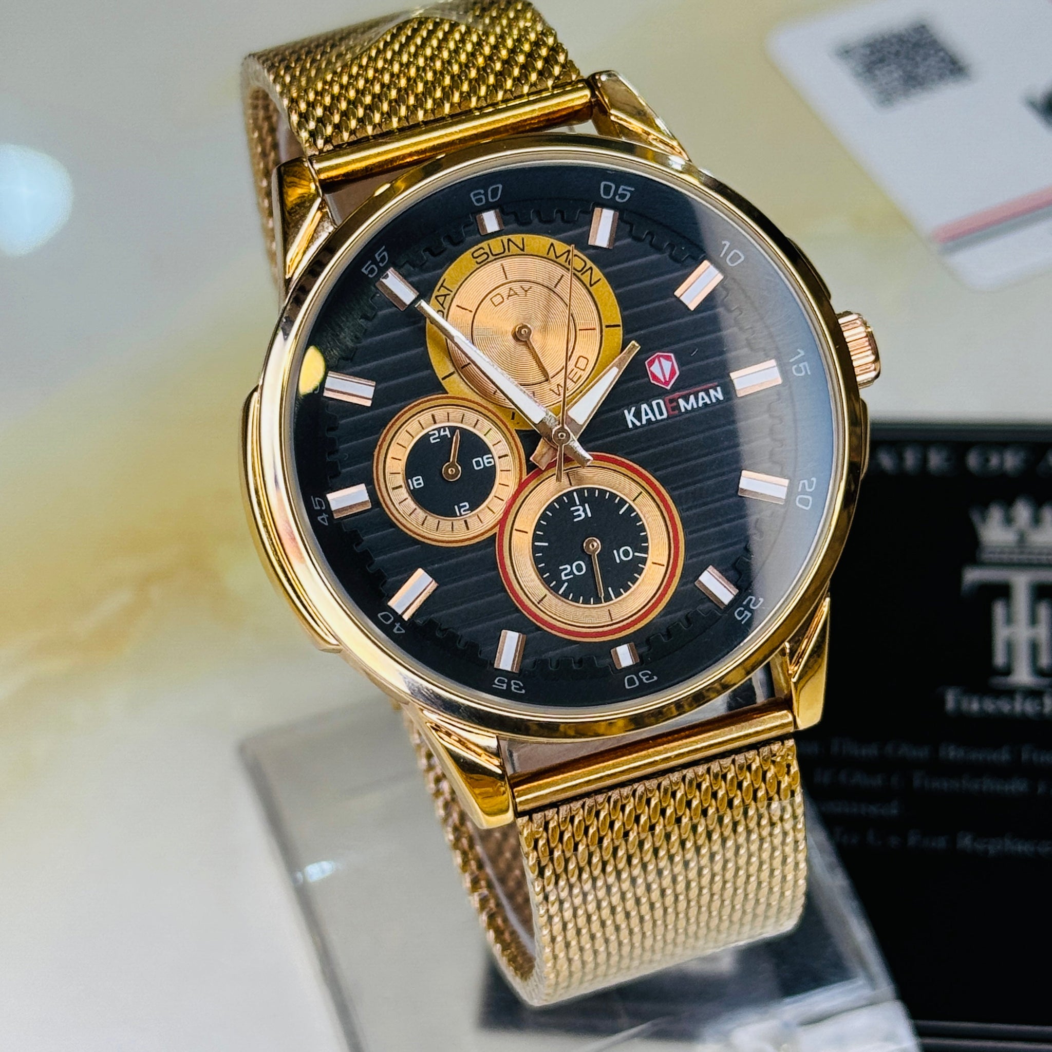Kademan Rose Gold Mesh Chronograph Premium Watch