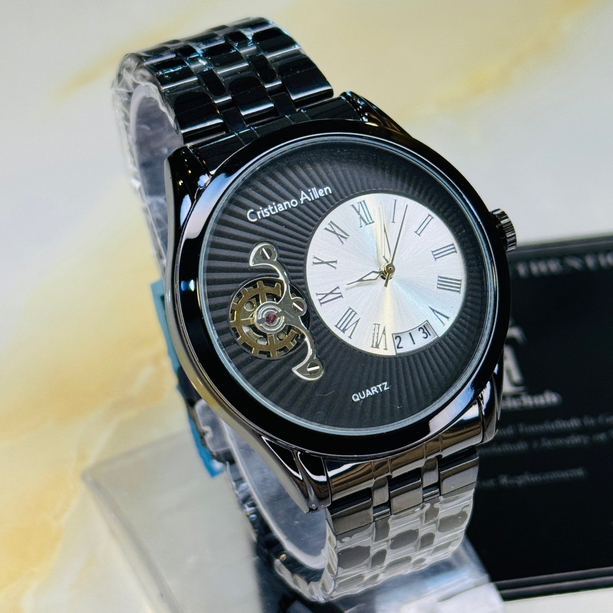 All Black Cristiano Aillen Spiral Gear Dial Watch
