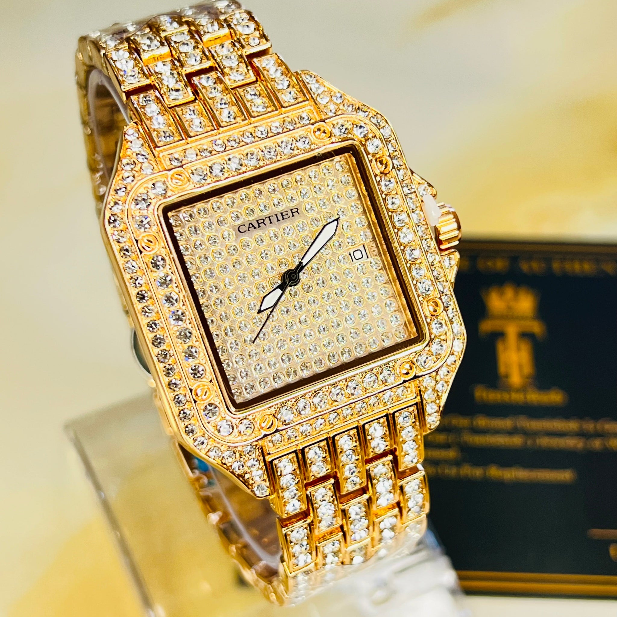 Rose Gold Square Plain Iced Out Watch