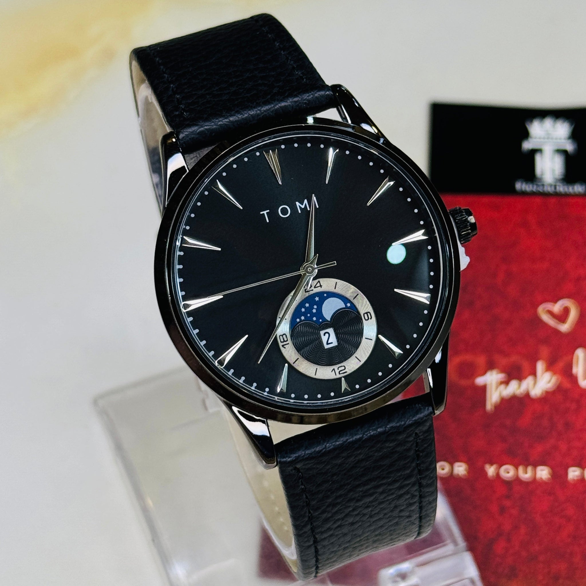 Tomi All Black Leather Magnetic Strap Watch