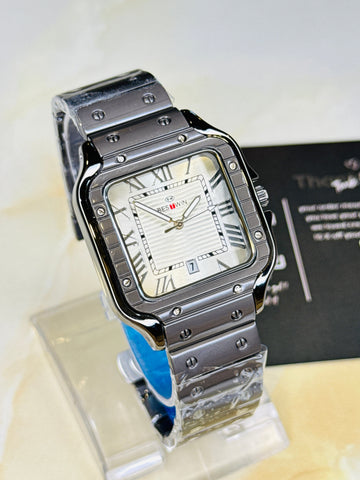 Matte Black Santos White Dial Watch