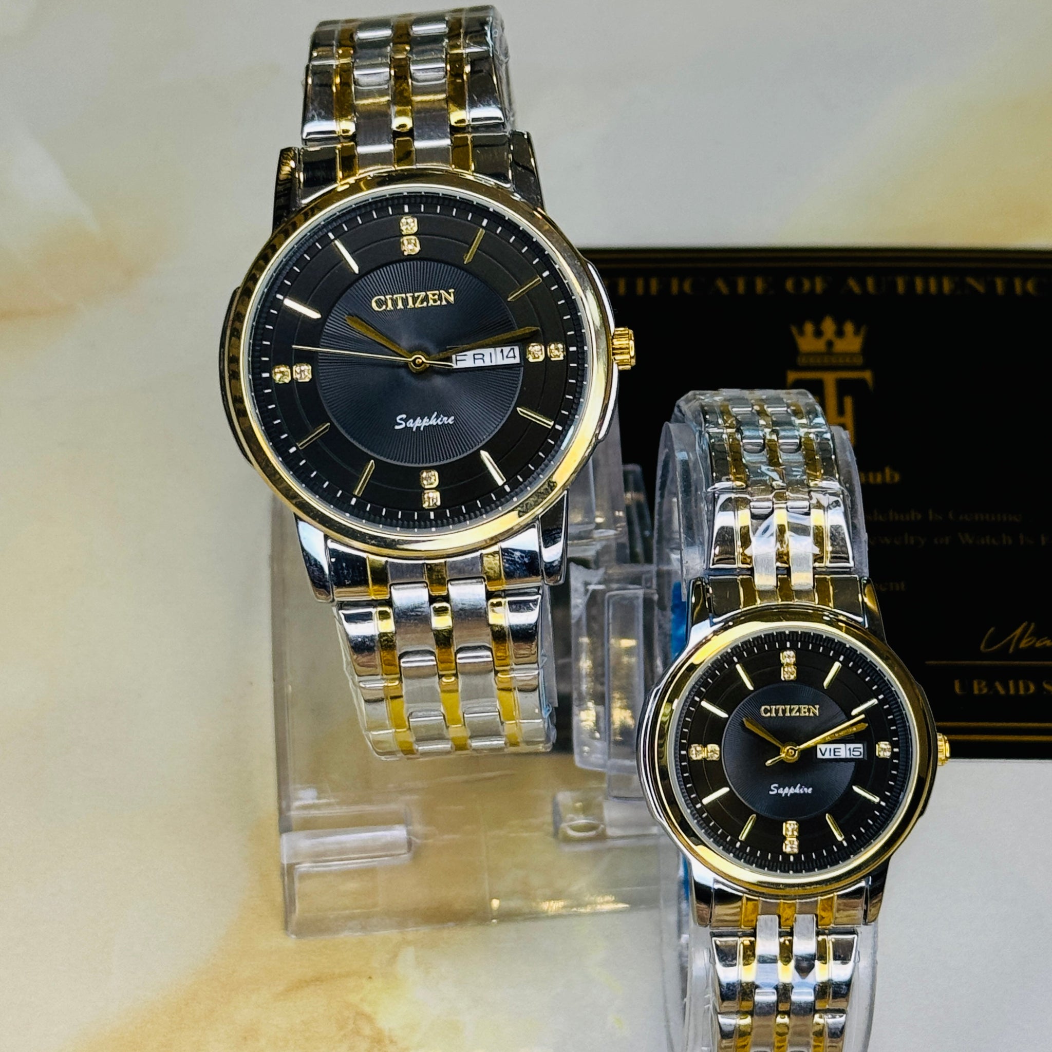 Two Tone Black Day Date Citizen Couple Watch