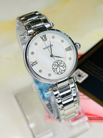 Silver Westchi White Floral Dial Watch For Her