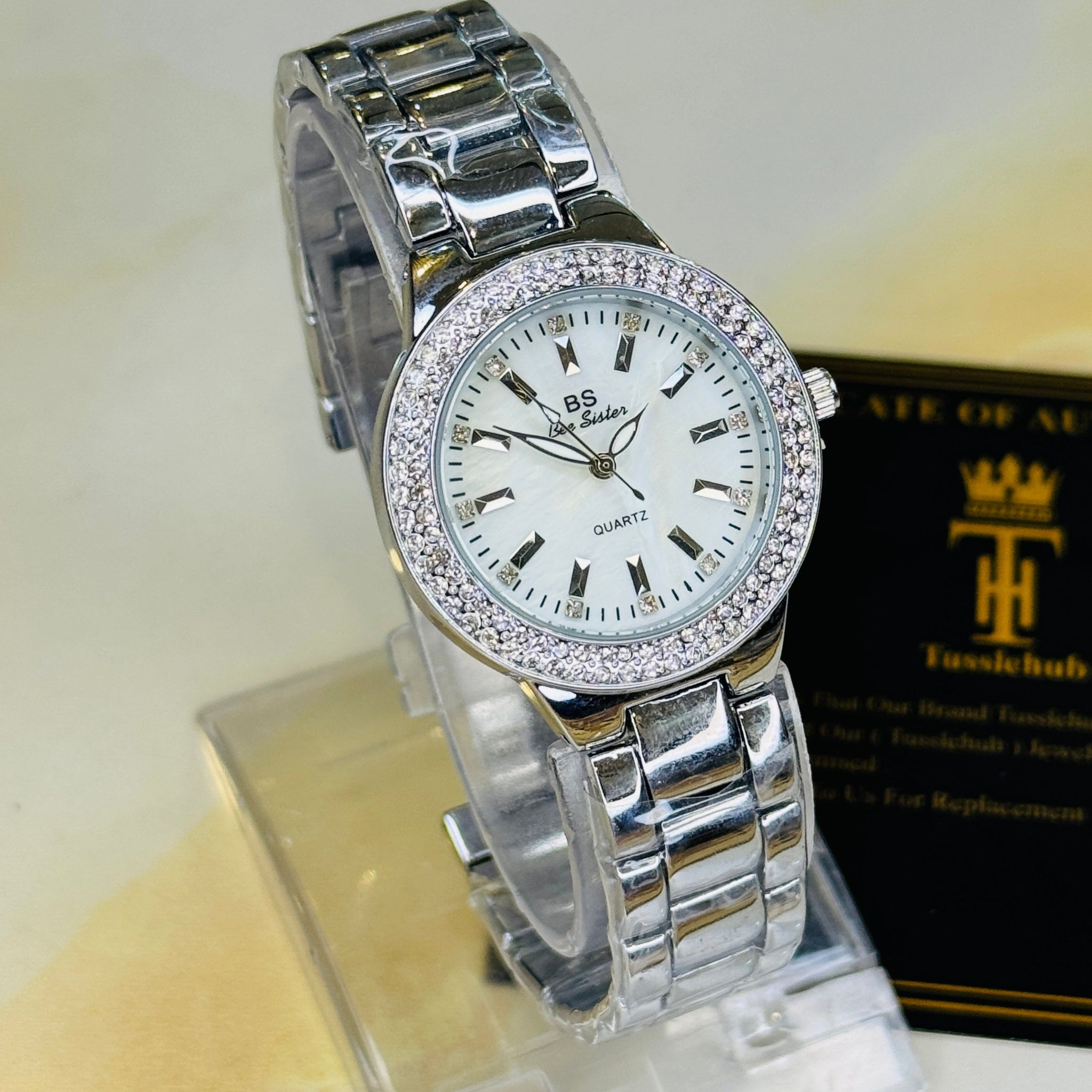 Bee Sister Silver Zircon Bezel Watch For Her