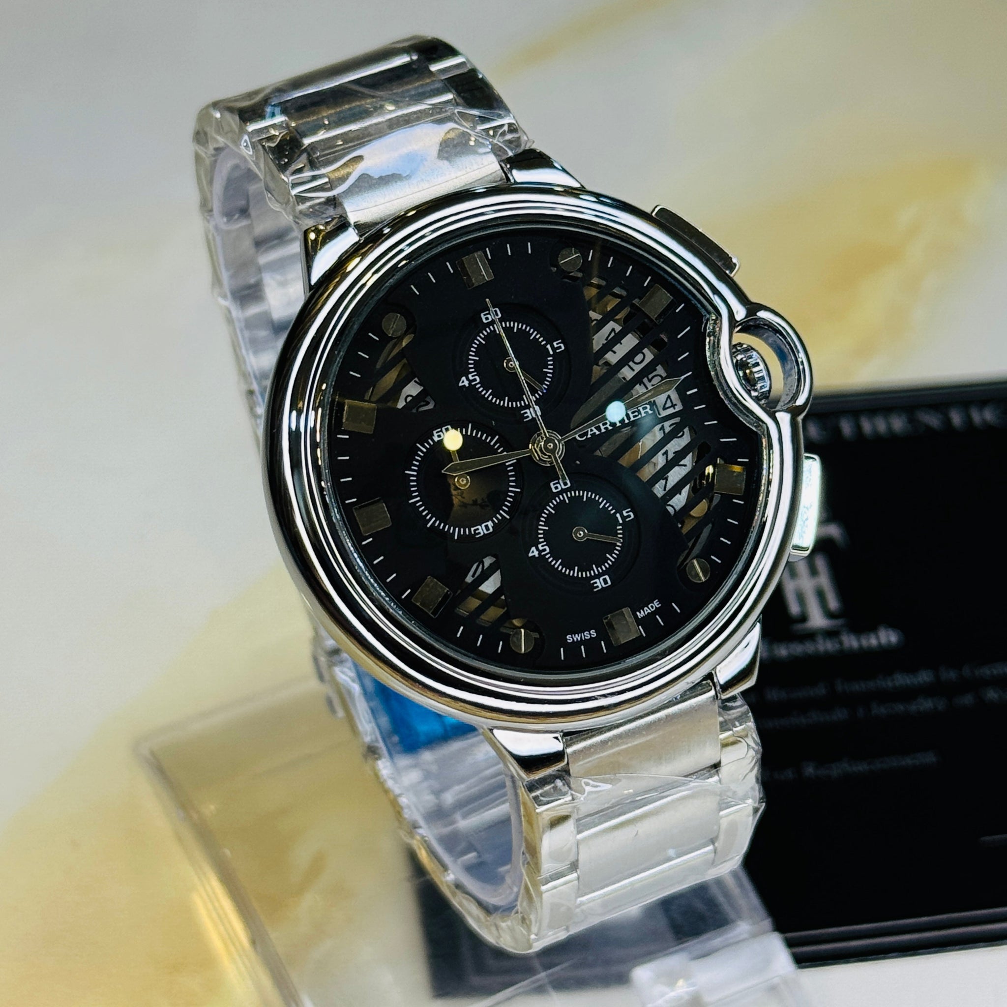 C-2 Silver Black Chain Cart*er Chronograph Dial Watch