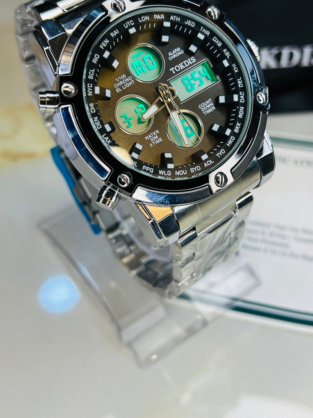 Silver Metal Digital Analogue Tokdis Watch