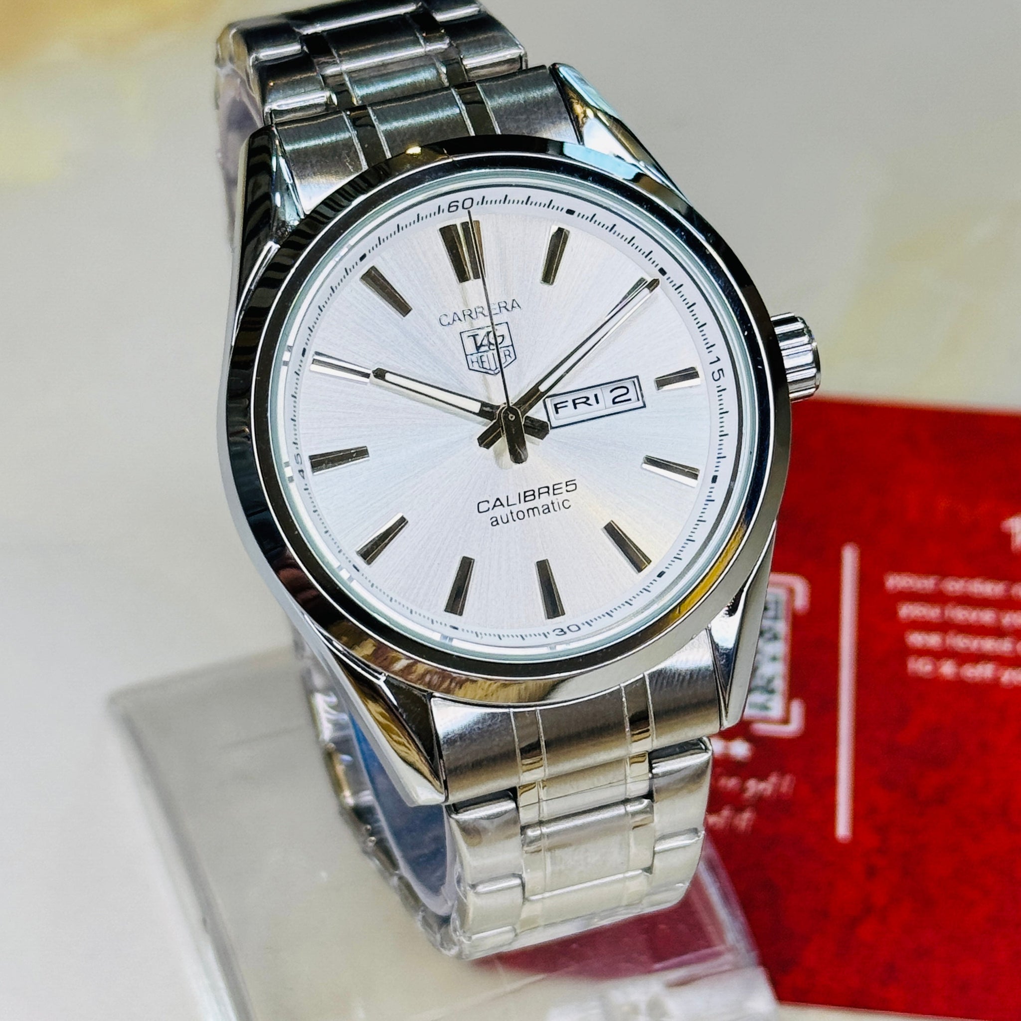 Silver White Carrera Day Date Chain Strapped Watch