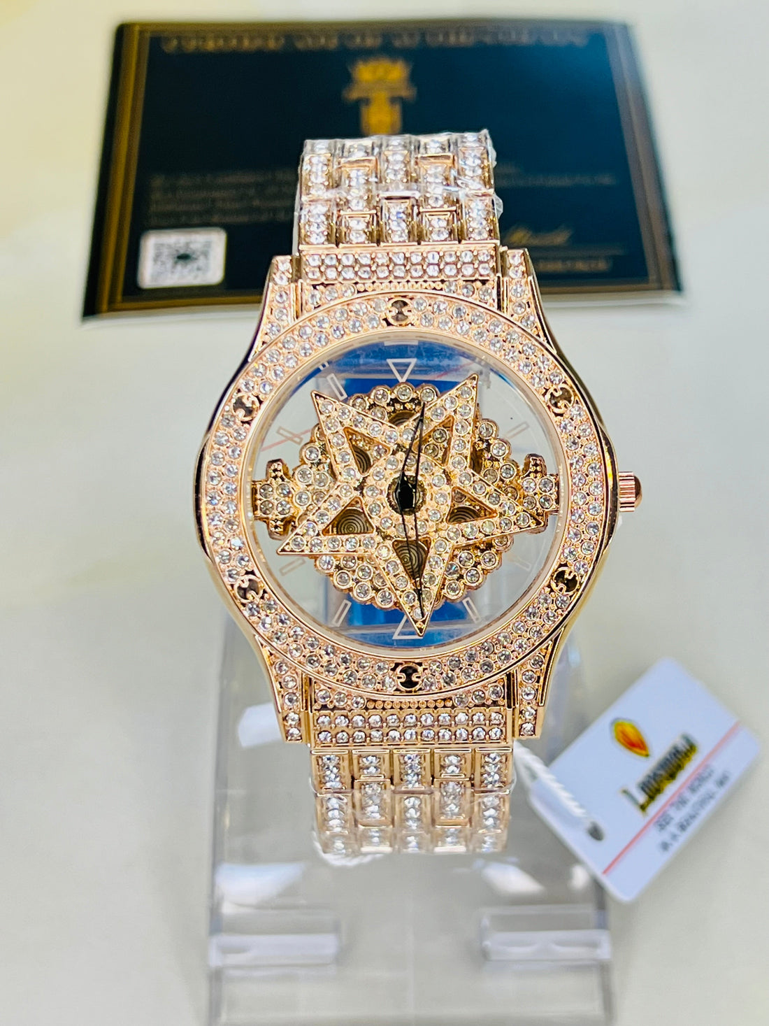 Rose Gold Iced Out Spinner Star Dial Watch