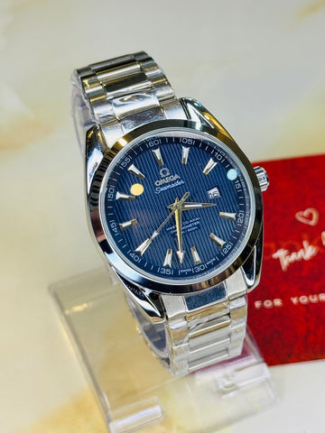 Silver Sapphire Chain Strapped Omega Sea Master Watch