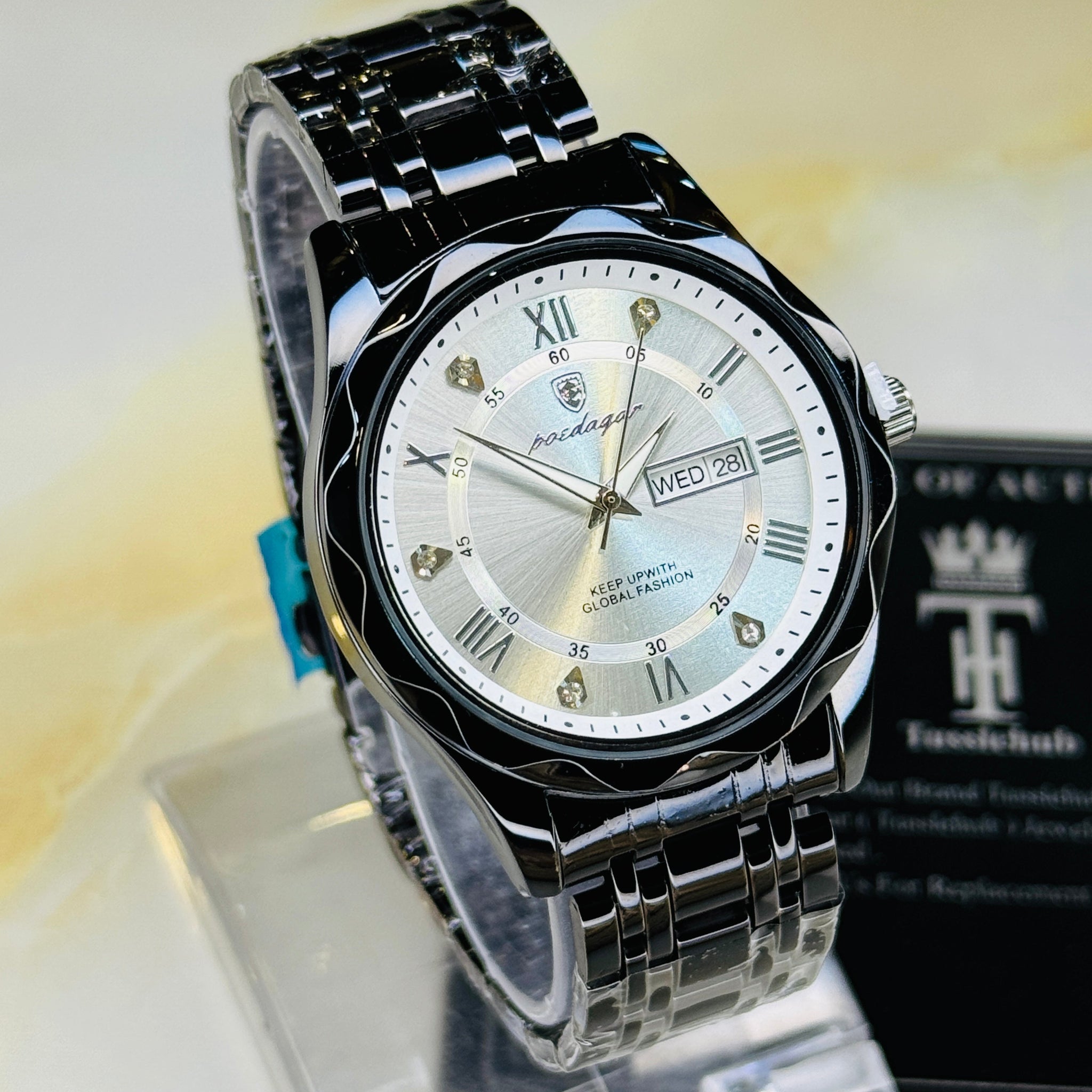 Black White Poedagar Saint Day Date Watch