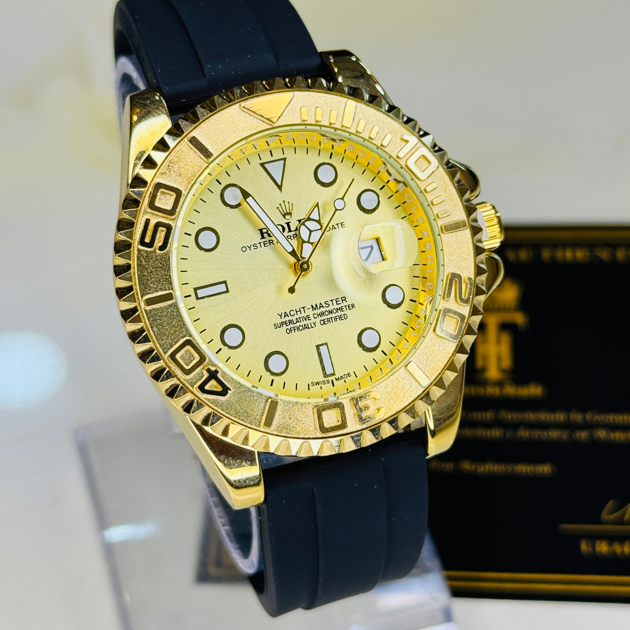 All Gold Dial Black Yatchmaster Watch