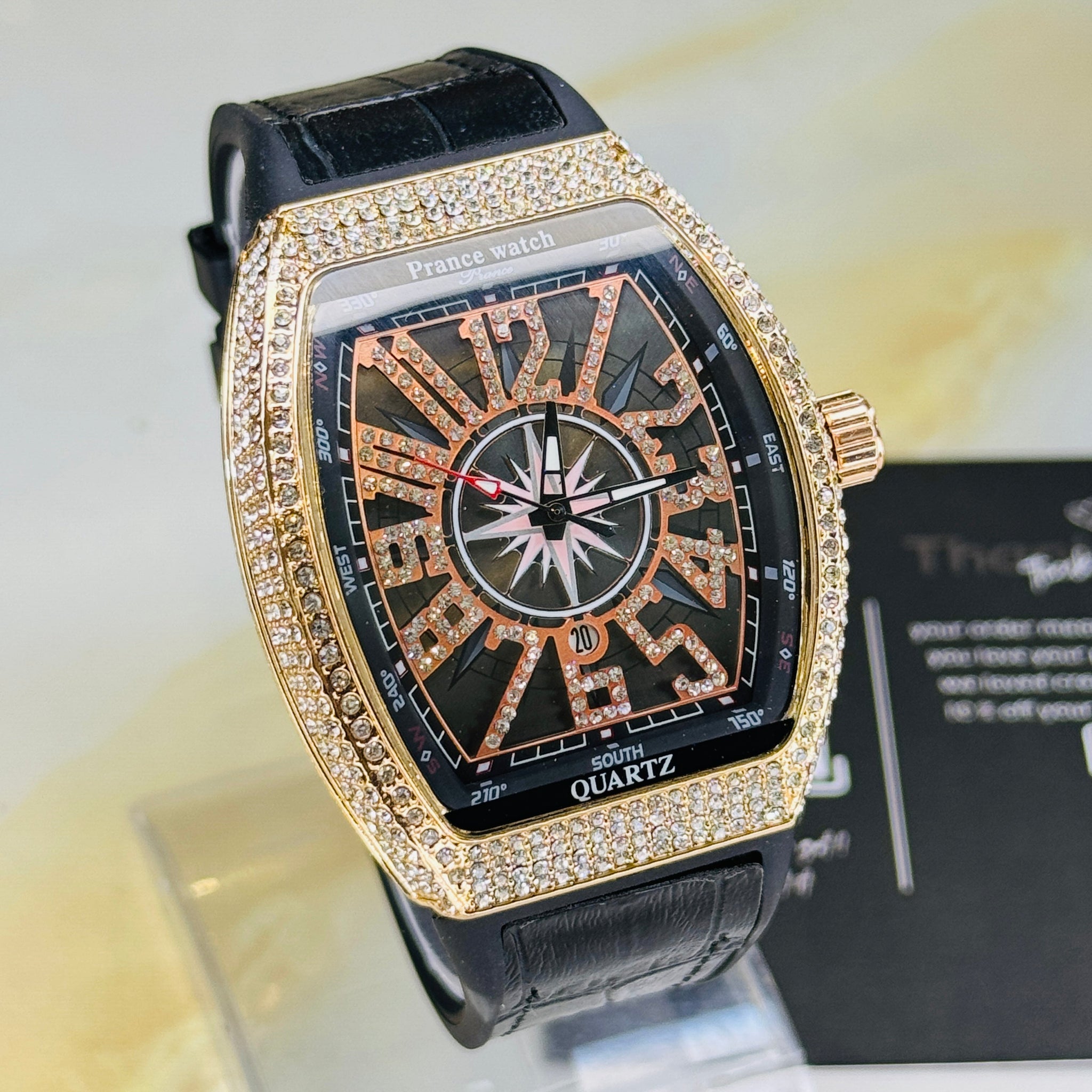 Vanguard Black Rose Gold Iced Frank Muller Watch