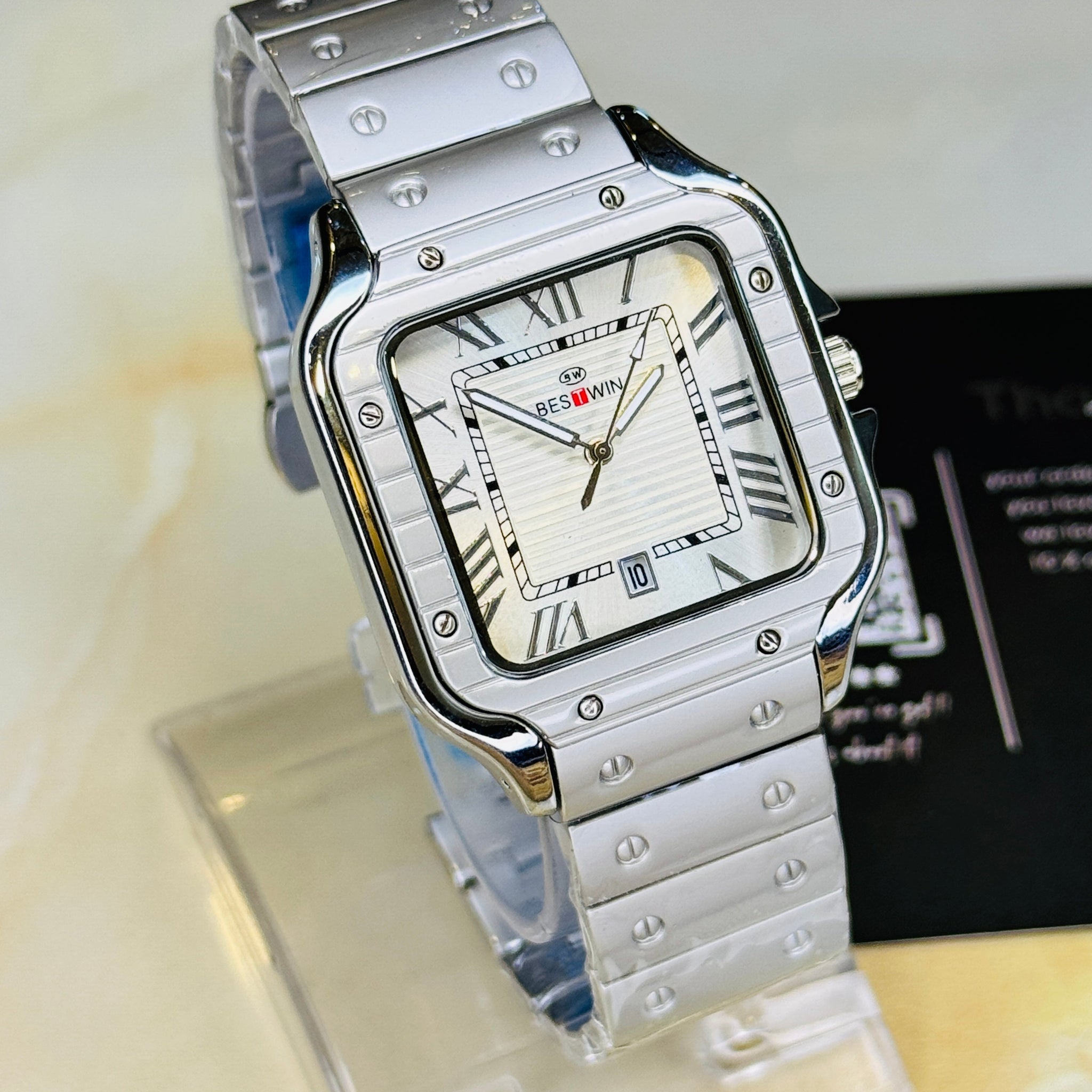 Matte Silver Santos White Dial Watch