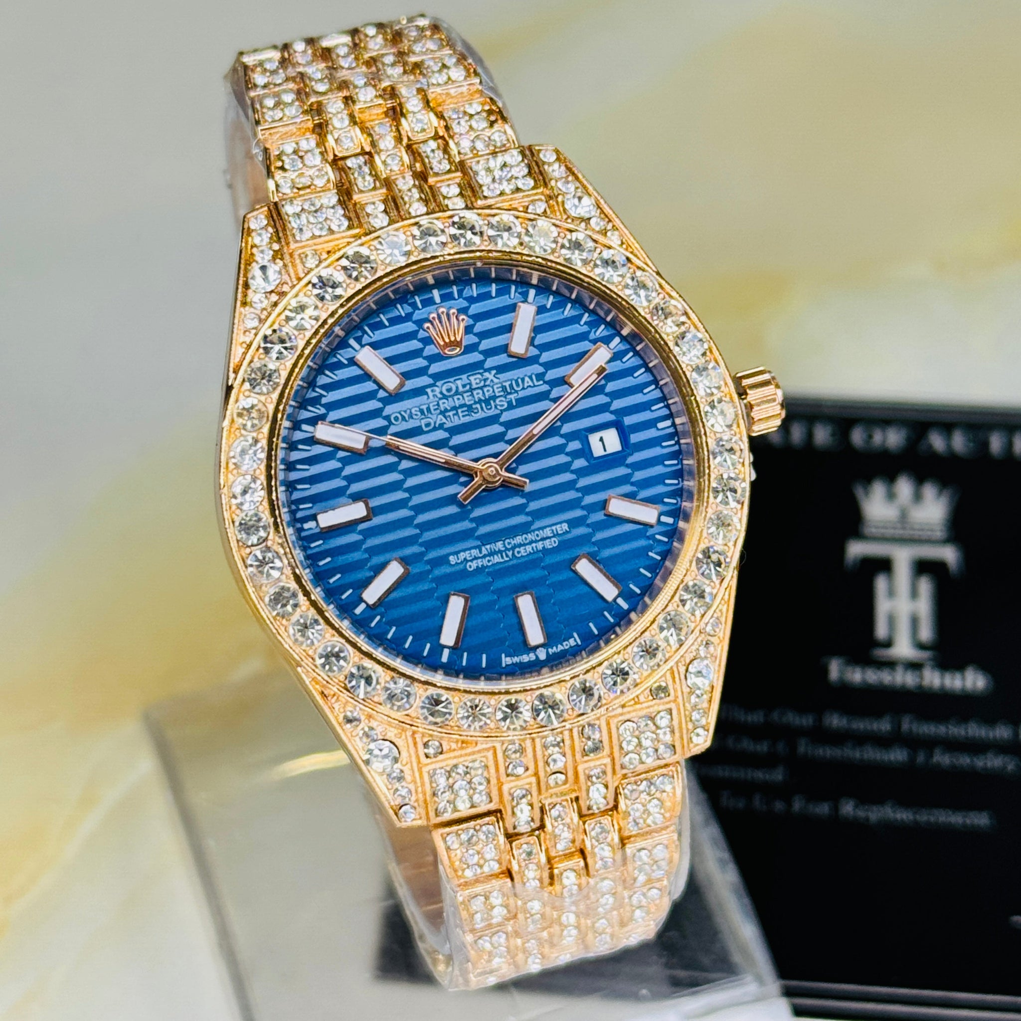 Rose Gold Sapphire Perpetual Iced Watch For Her