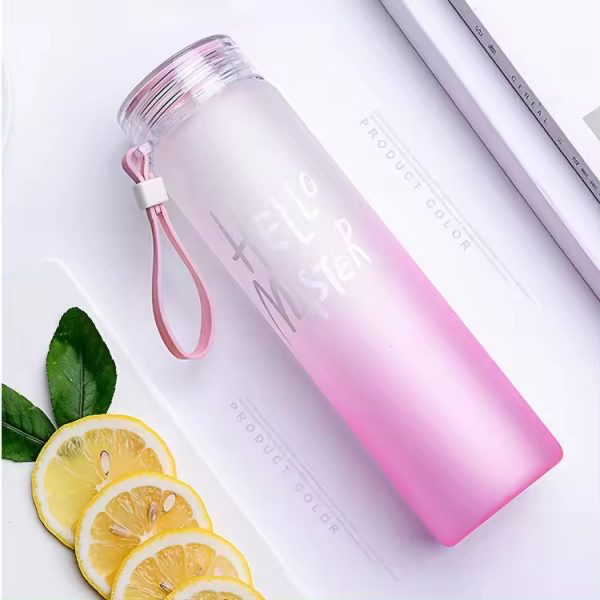 Frosted Glass Water Bottle With Hello Master Decal Logo – 400ml