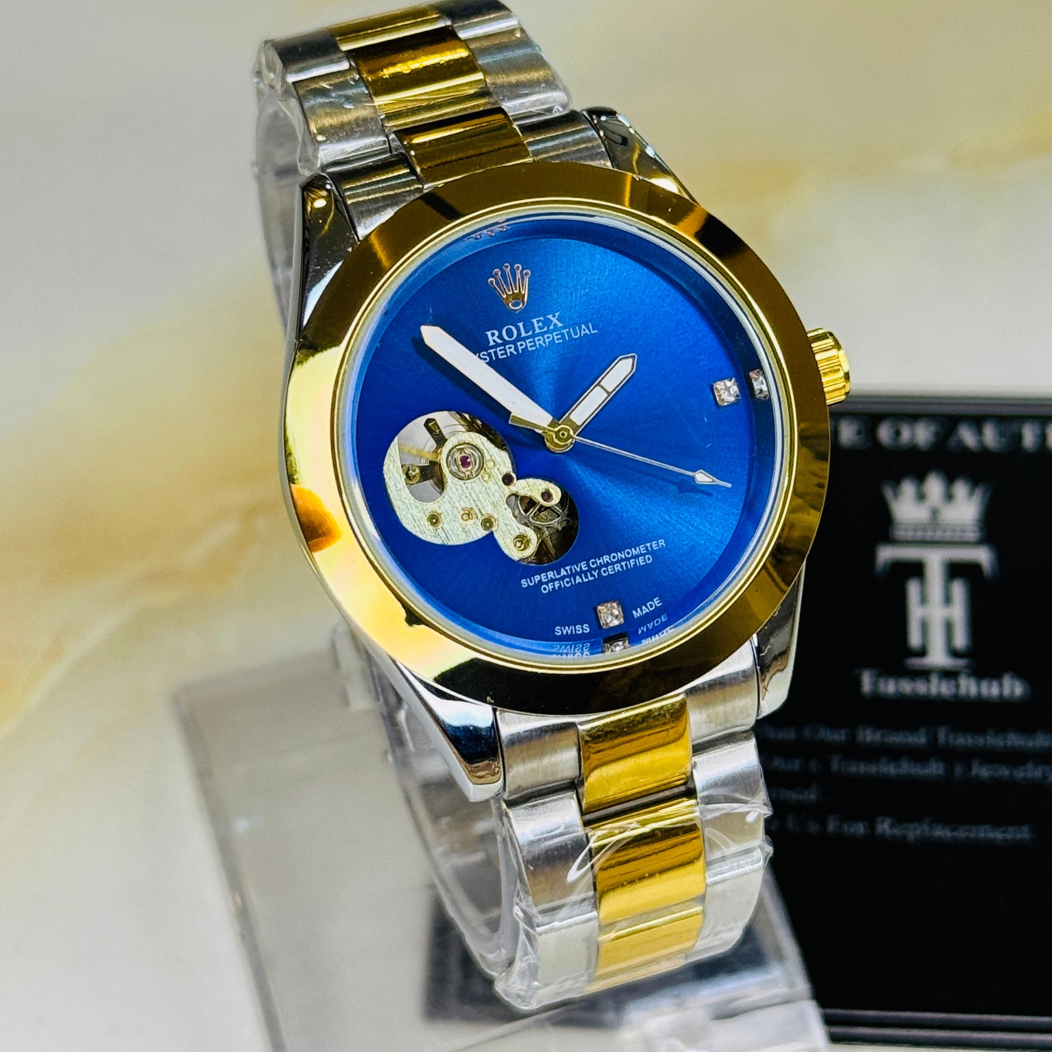 Two Tone Sapphire Hawk Eye Automatic Rolex Watch