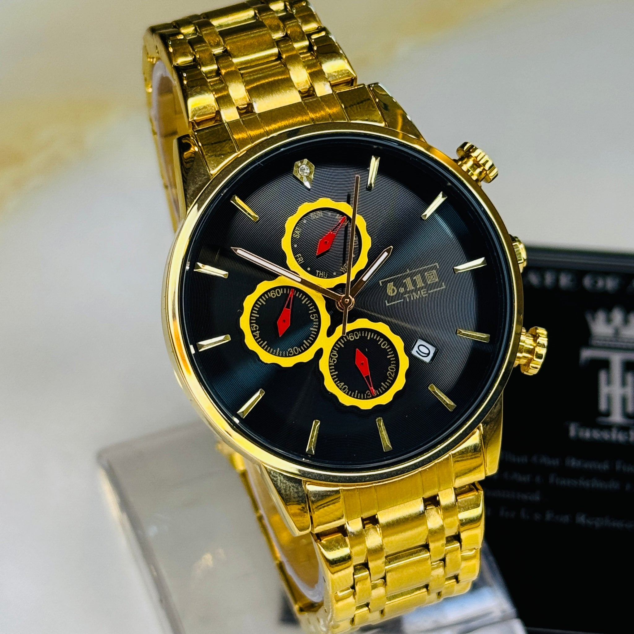 6:11 Gold Black Chronograph Watch