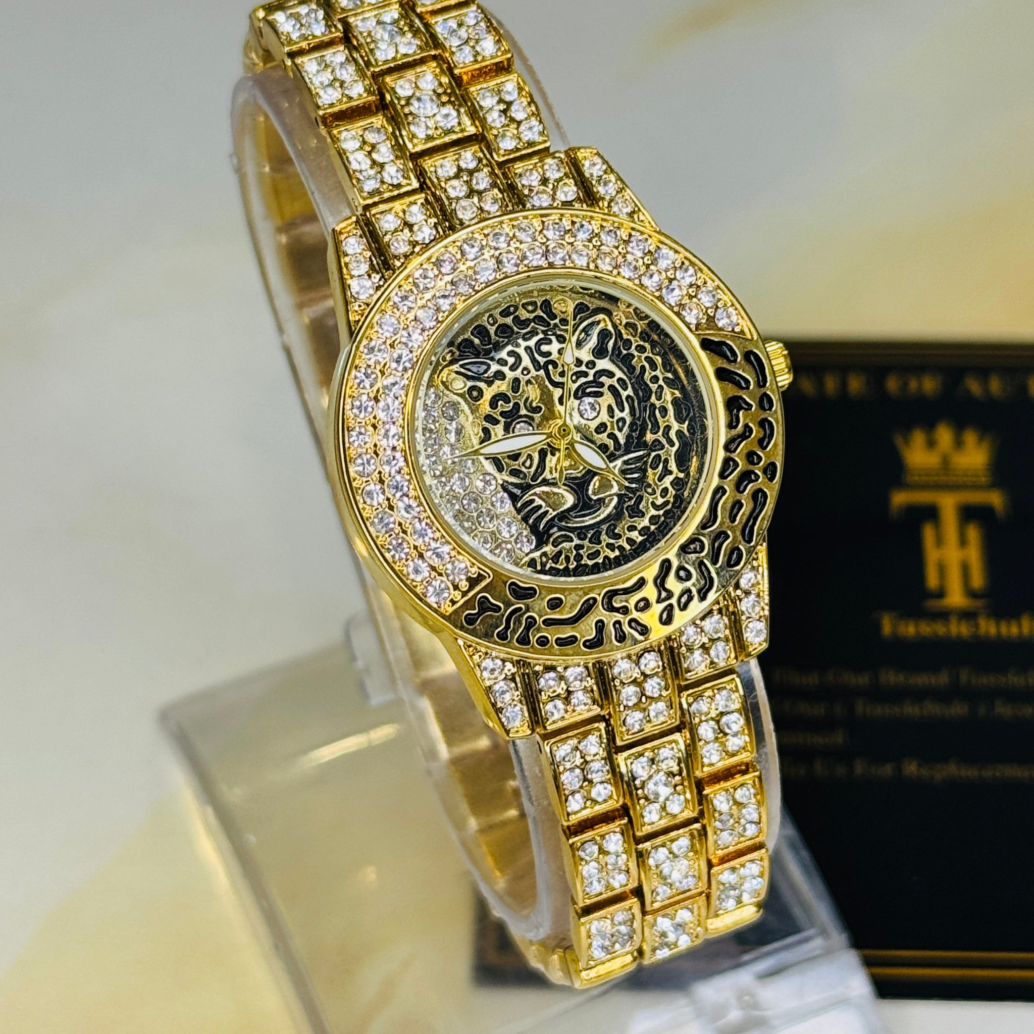 Gold Lioness Iced Out Watch For Her