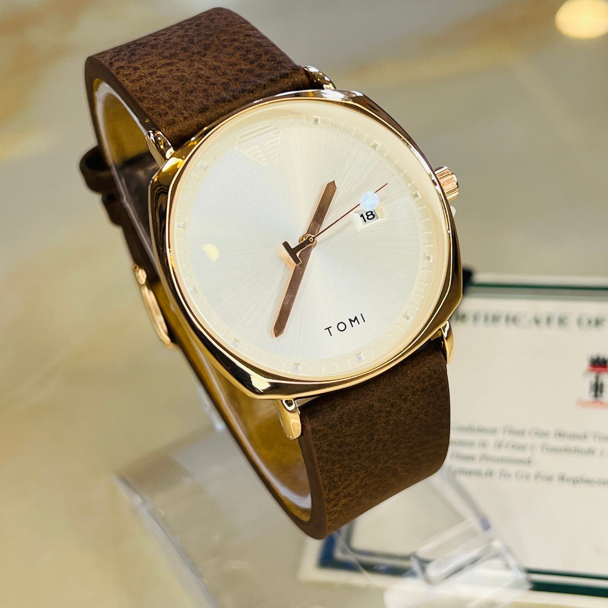 Tomi Brown White Sleek Dial Watch