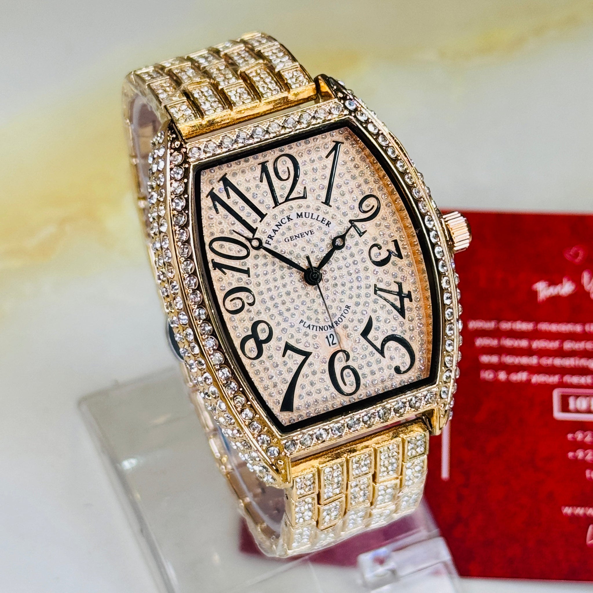 Rose Gold Iced Out Frank Muller Chain Strapped