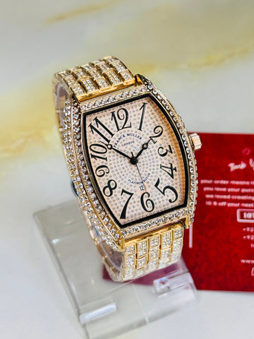 Rose Gold Iced Out Frank Muller Chain Strapped