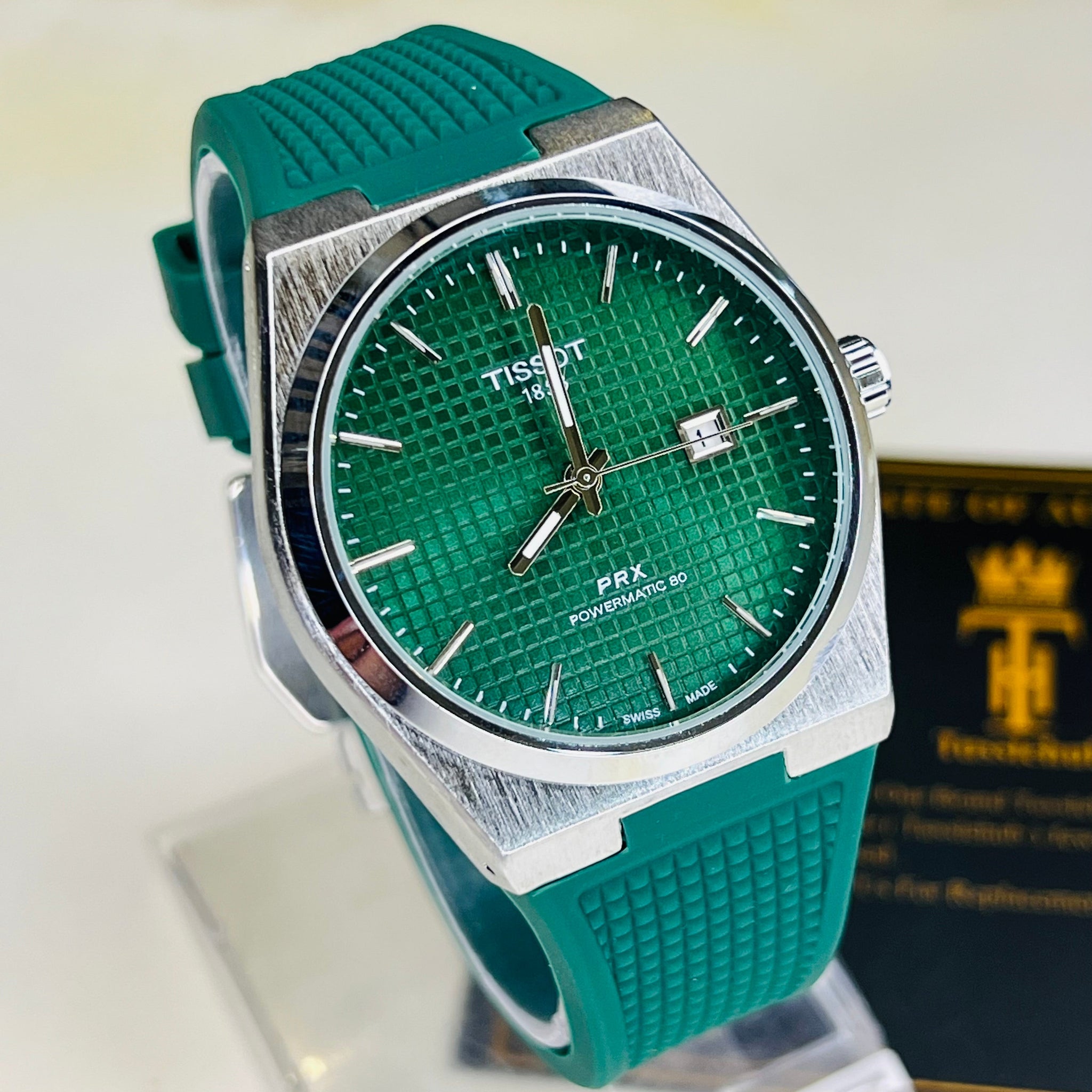 Green Silver PRX Silicon Strap Watch